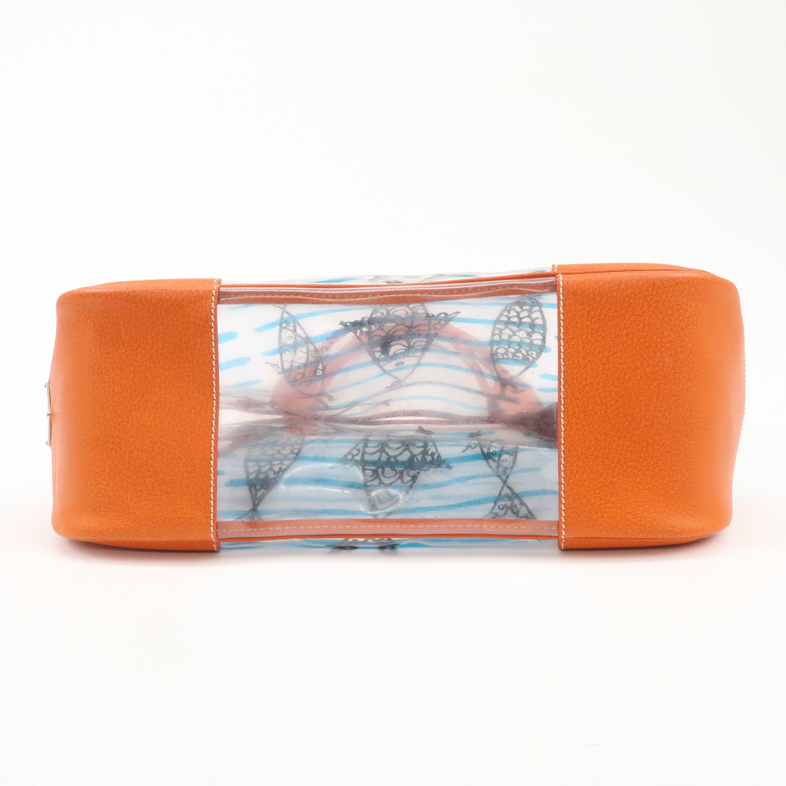 PRADA PVC Leather  Fish Print Clear Tote Bag Orange BR3020 Used