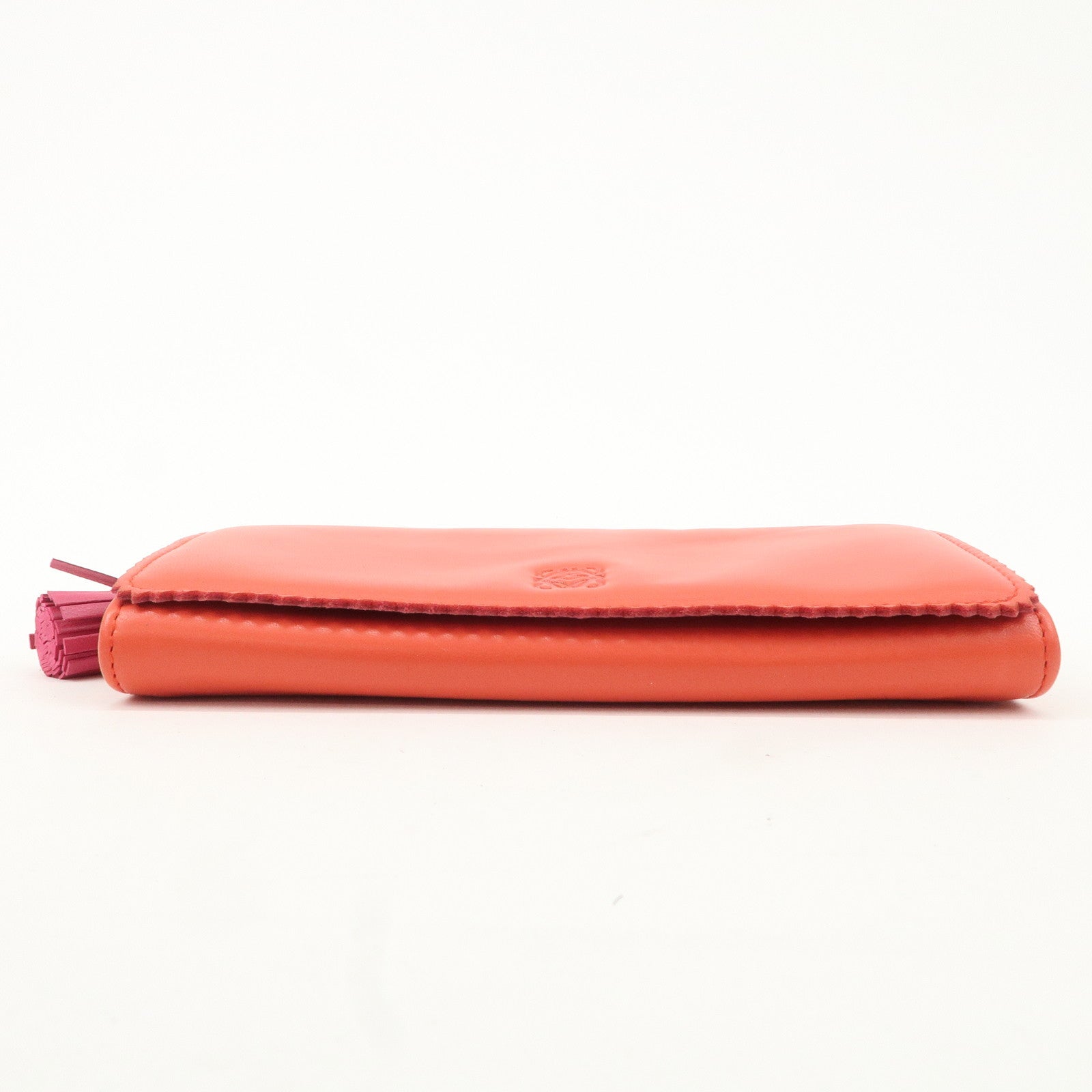 LOEWE Anagram Leather Bi-fold Pinking Long Wallet Red Used