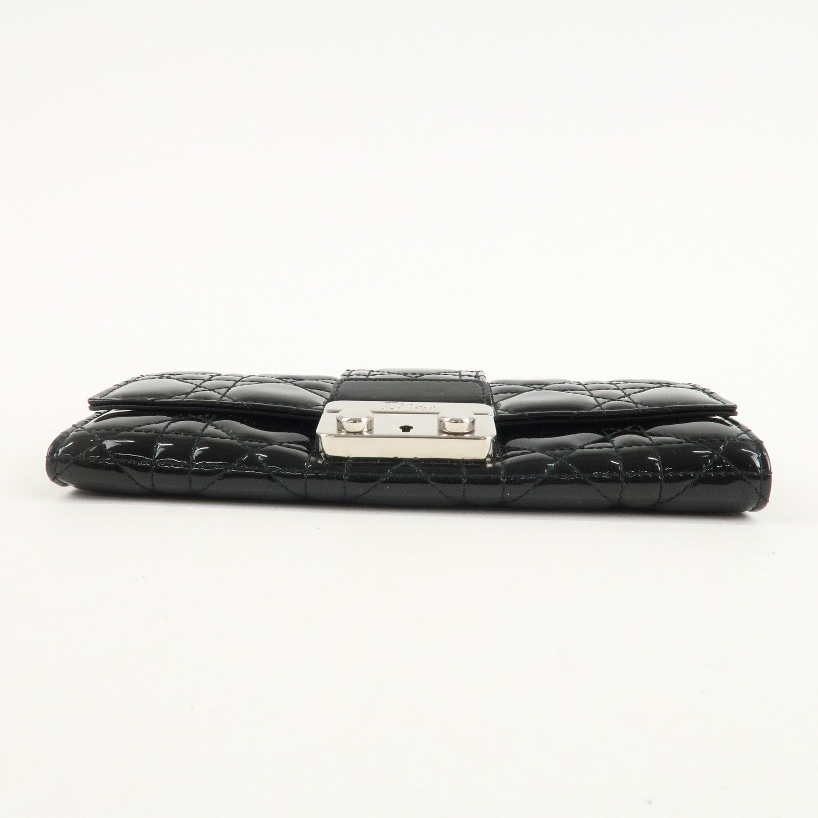 Christian Dior New Lock Cannage Patent Leather Chain Long Wallet Used