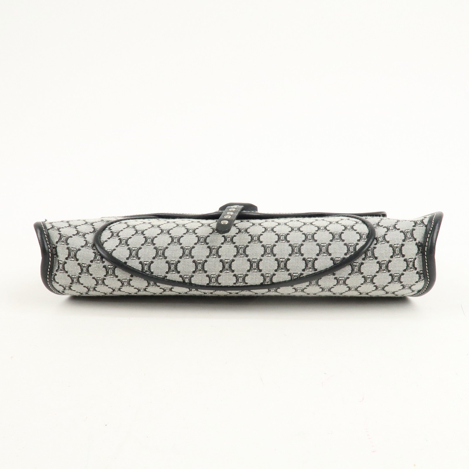 CELINE Macadam Canvas Leather Shoulder Bag Gray Black Used