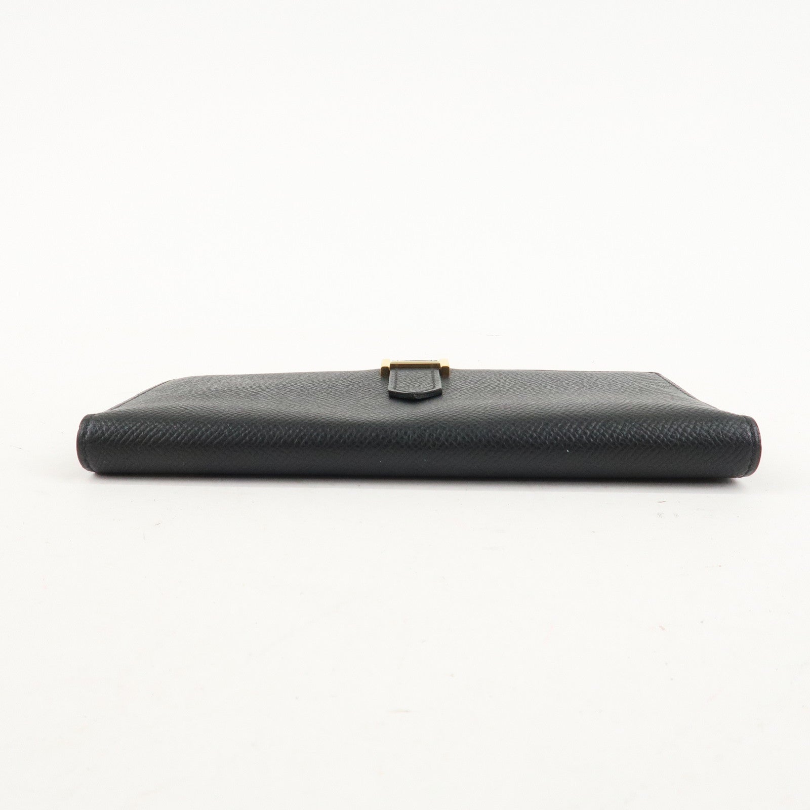 HERMES Leather Bearn Long Wallet M Stamped (around 2009) Black Used