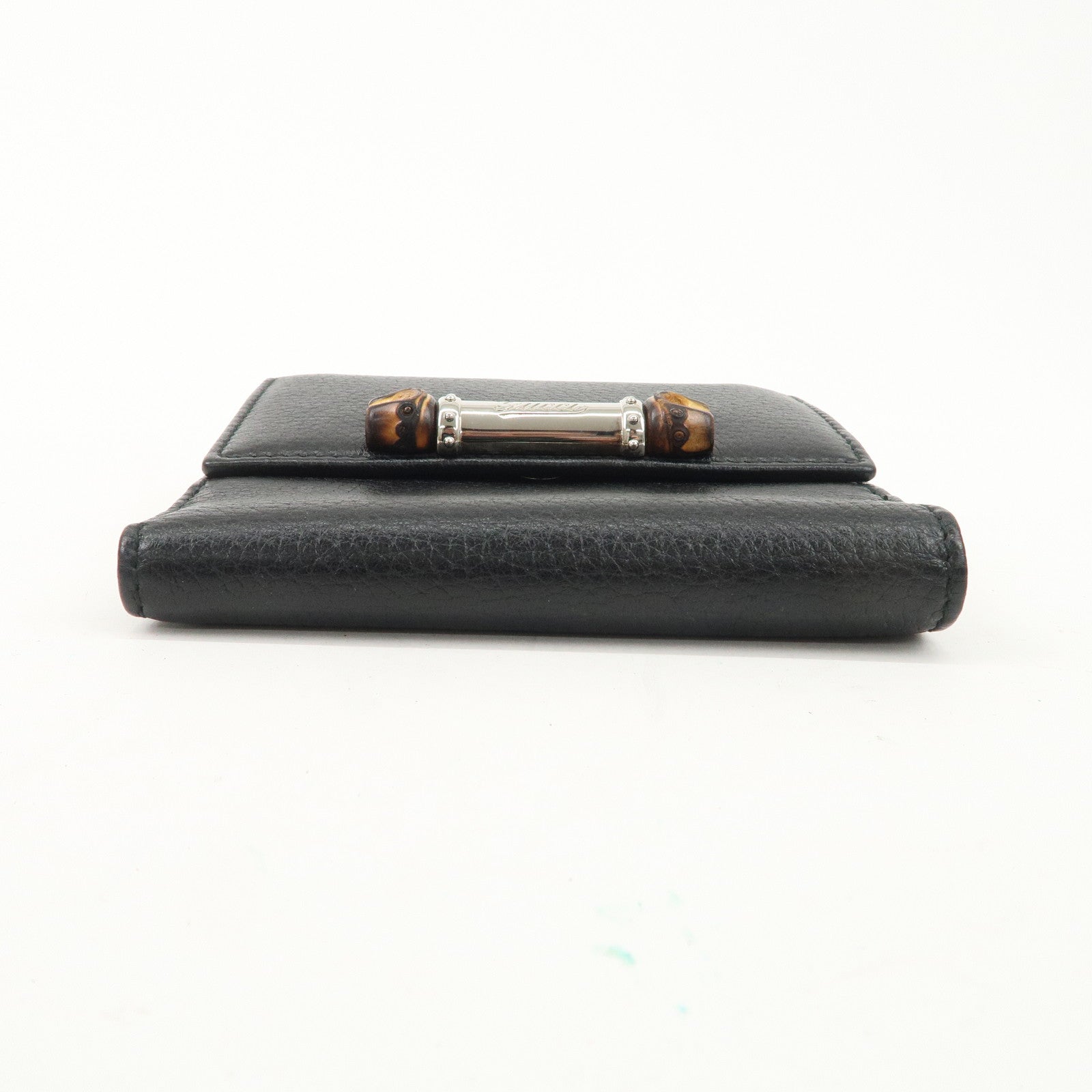 GUCCI Bamboo Leather W Hook Bi-fold Wallet Black 233049 Used
