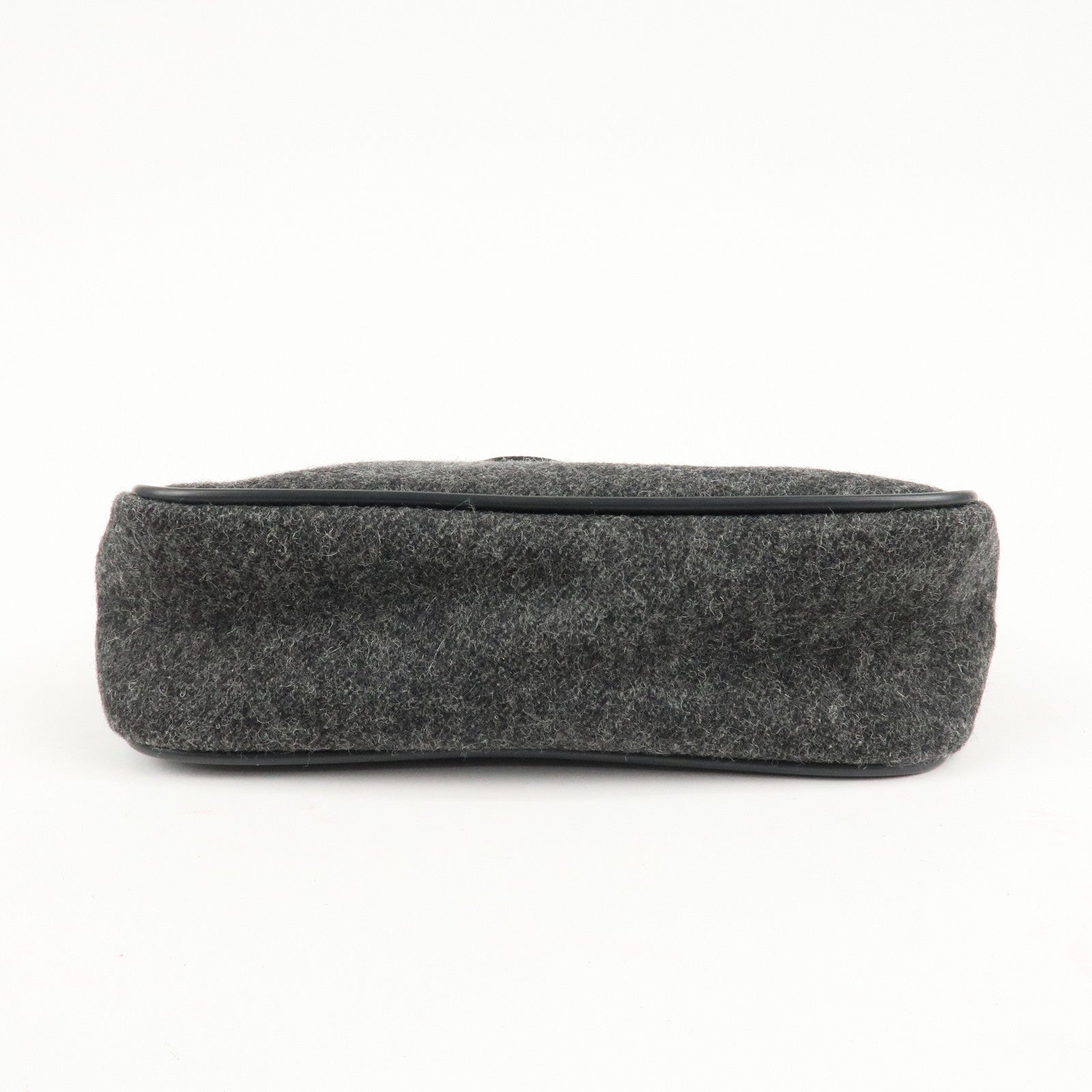 PRADA Felt Leather Shoulder Bag Hand Bag Gray Black Used