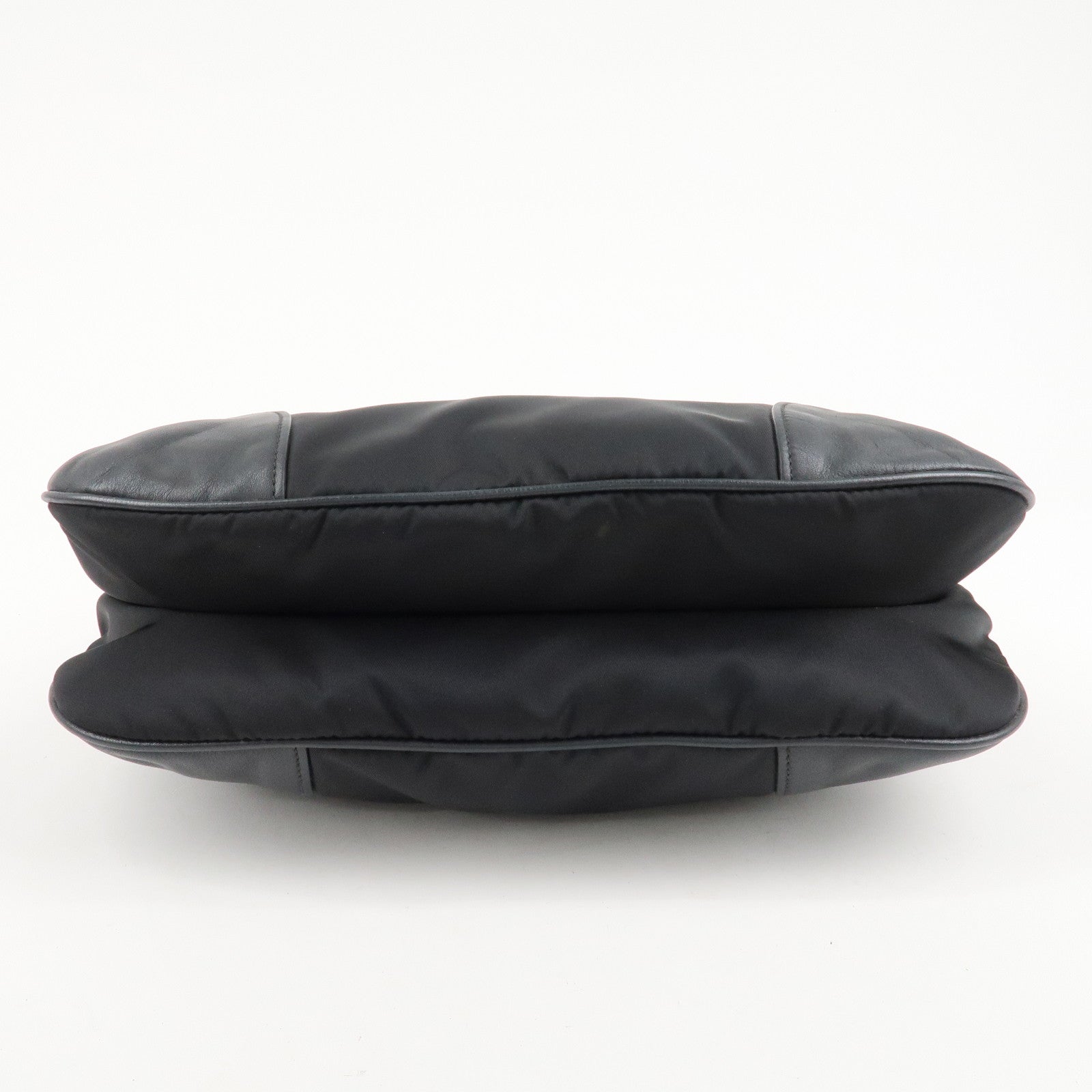 PRADA Nylon Leather Shoulder Bag Black Gold Hardware Used