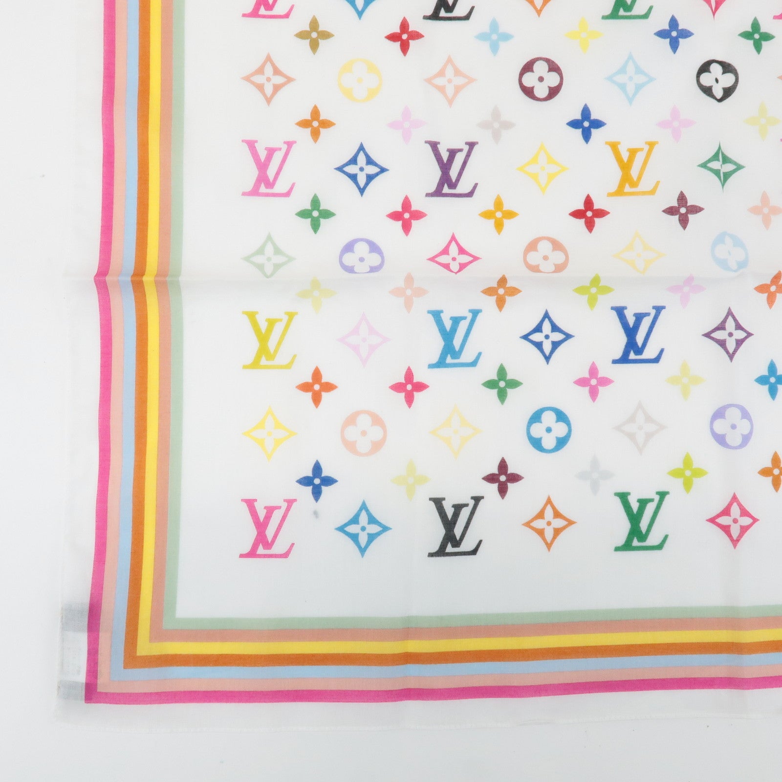 Louis Vuitton Monogram Multicolor Cotton Scarf Blanc M71911 Used