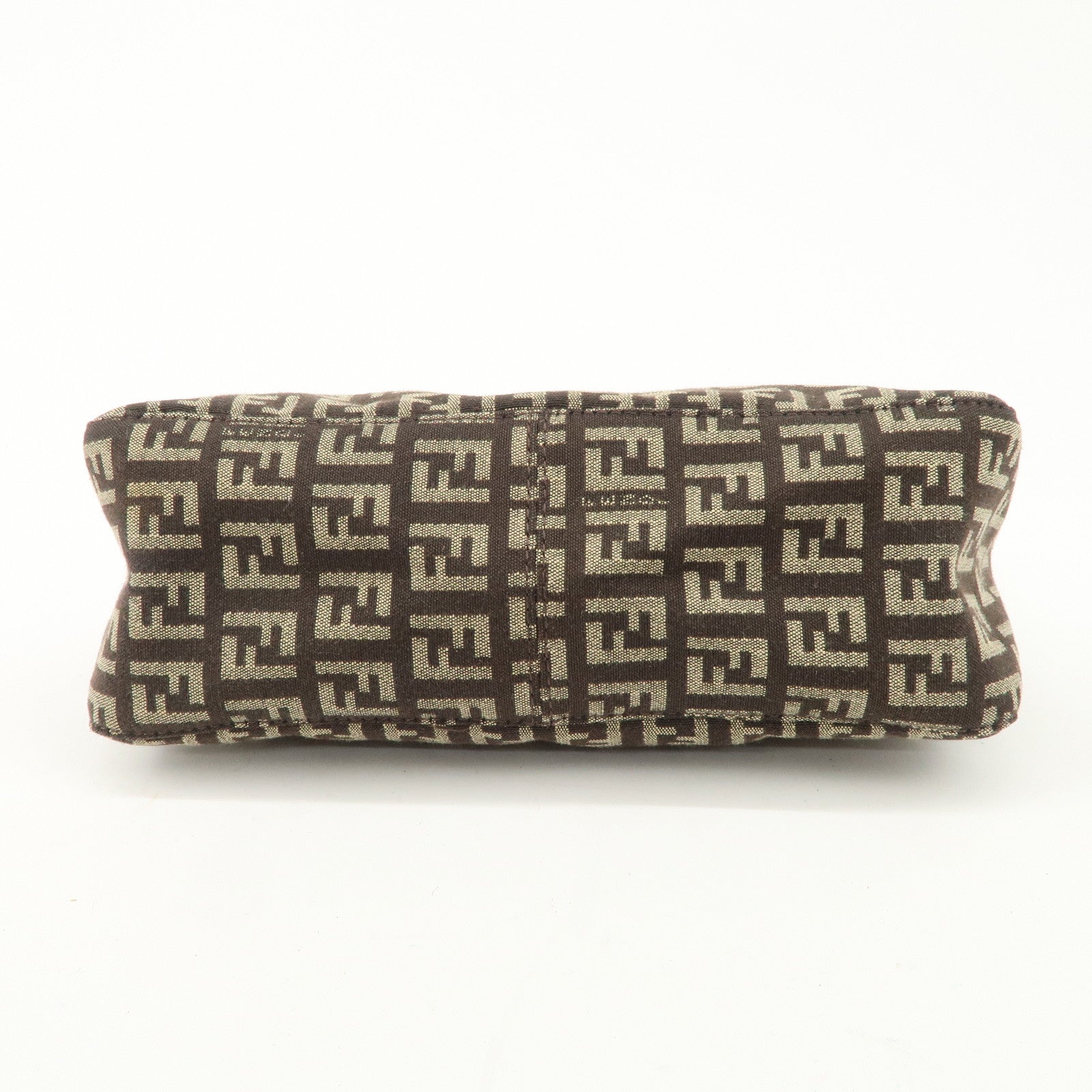 FENDI Zucchino Canvas Leather Shoulder Bag Dark Brown 8BR249 Used