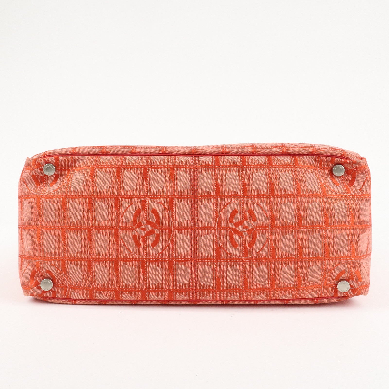 CHANEL New Travel Line Nylon Jacquard Leather Tote Bag Red A15991 Used