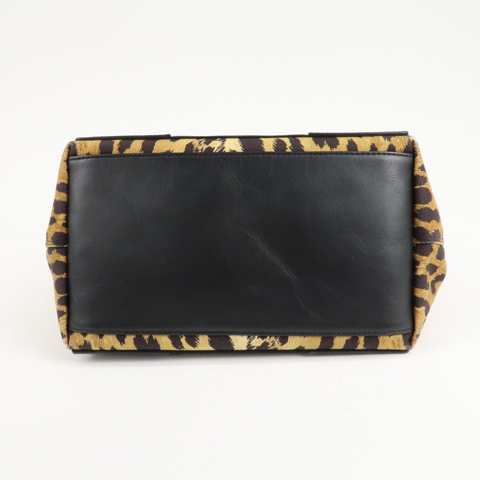 BALENCIAGA Navy Cabas S Canvas Leather Tote Bag Leopard 339933 Used