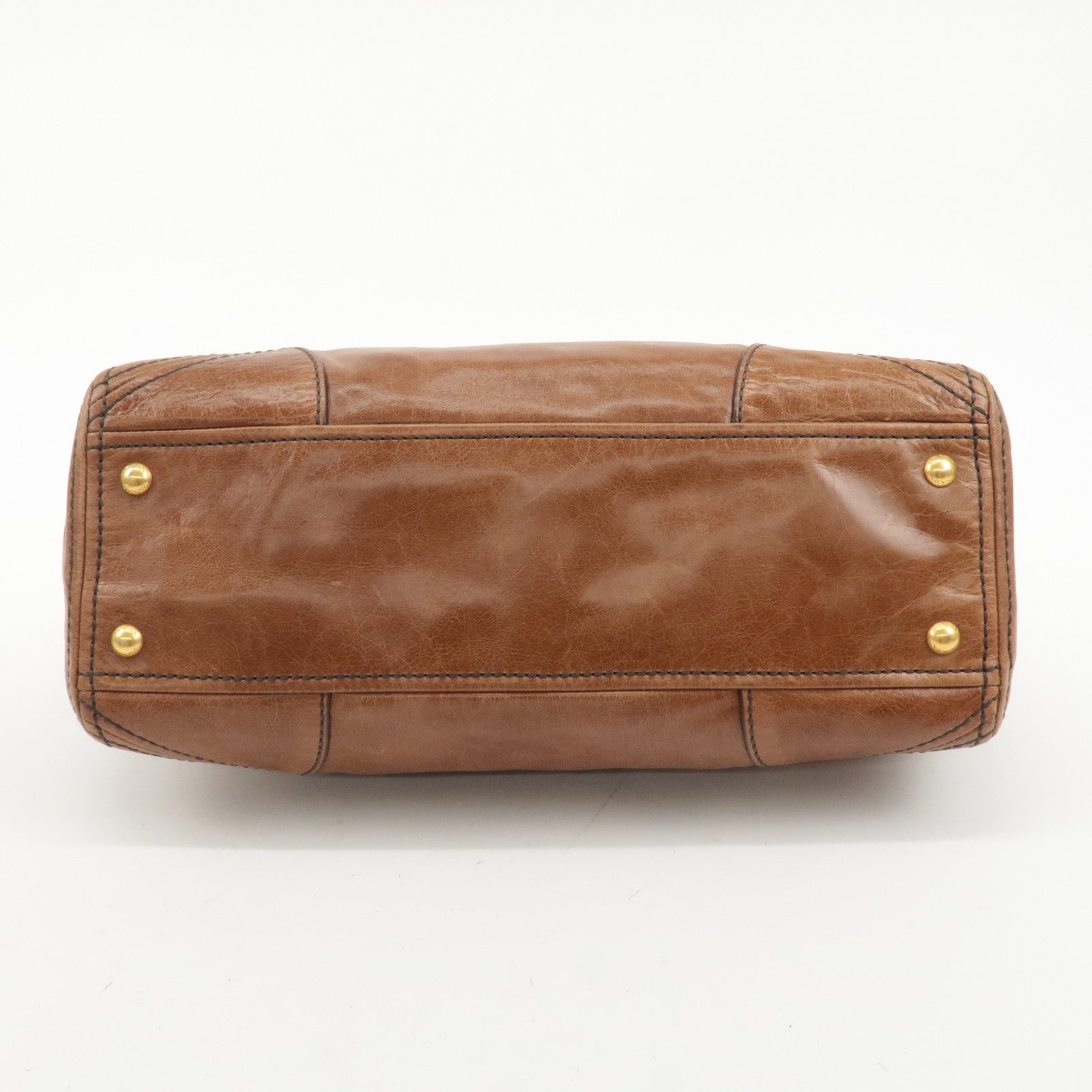 PRADA Logo Leather 2way Hand Bag Shoulder Bag Brown BL0727 Used