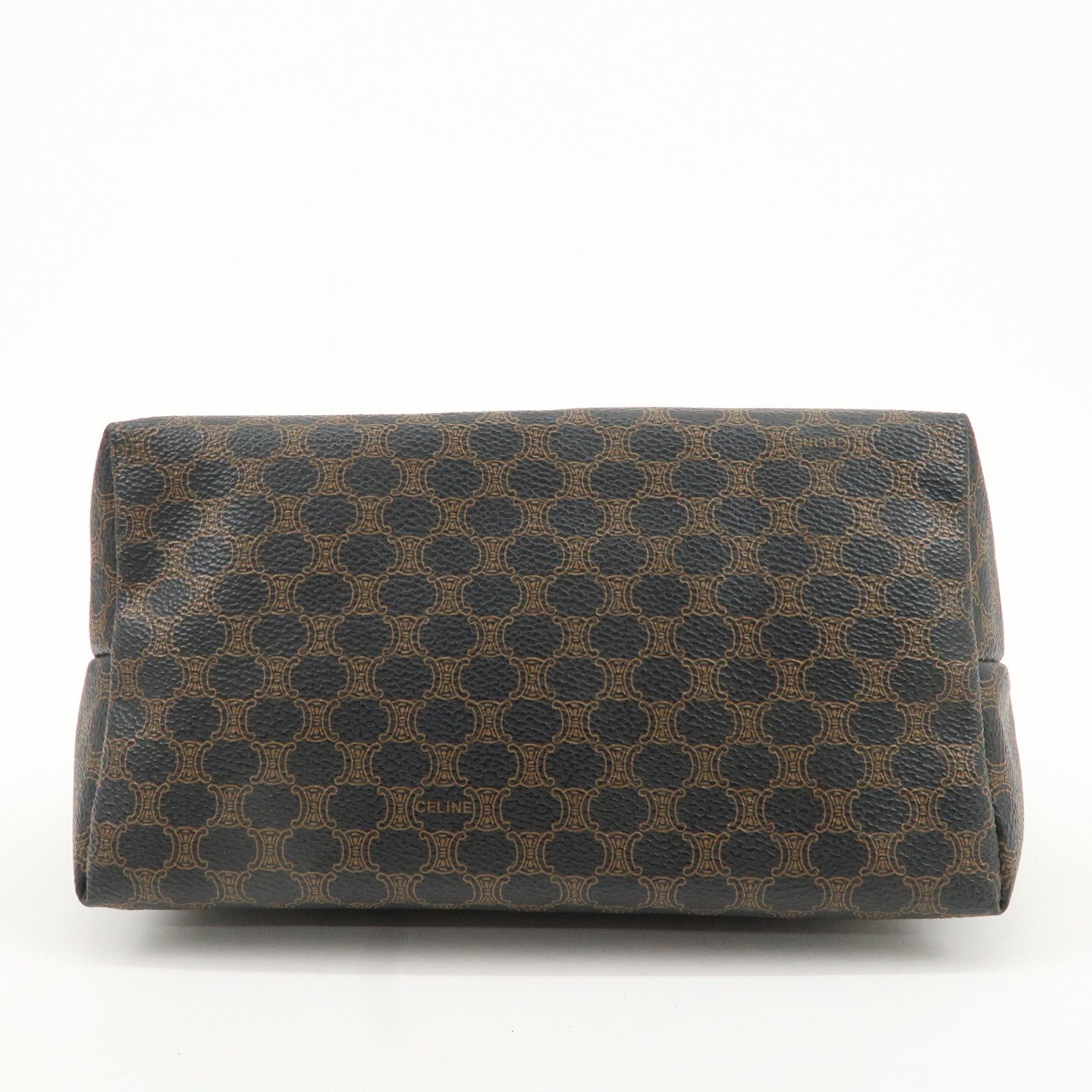 CELINE Macadam PVC Leather Hand Bag Black Brown Used