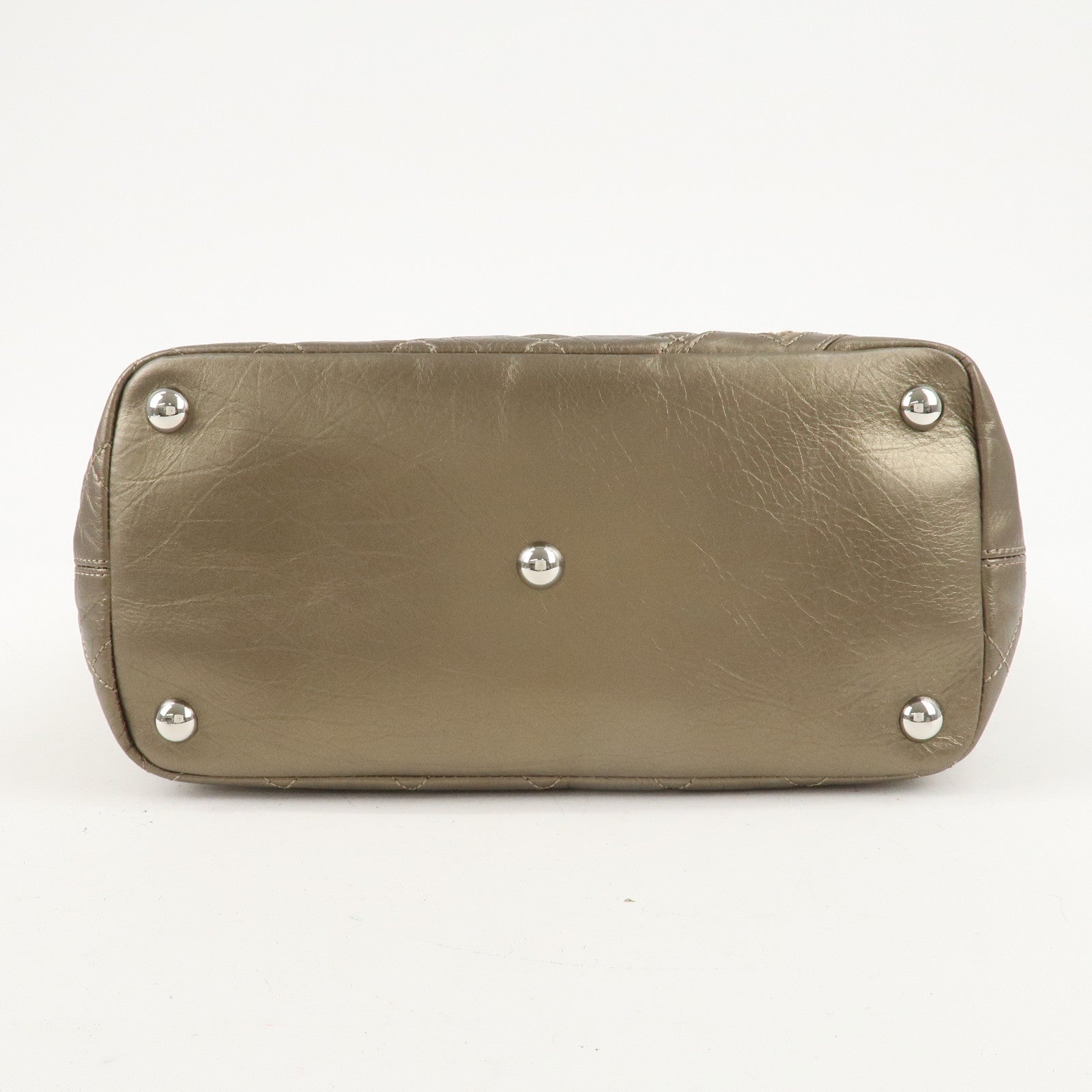 CHANEL Cambon Line Lamb Skin Cotton Club Hand Bag Bronze A34318 Used