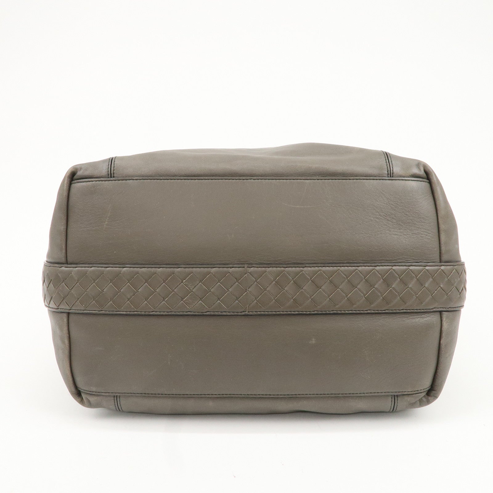 BOTTEGA VENETA Intrecciato Leather Shoulder Bag Greige Used