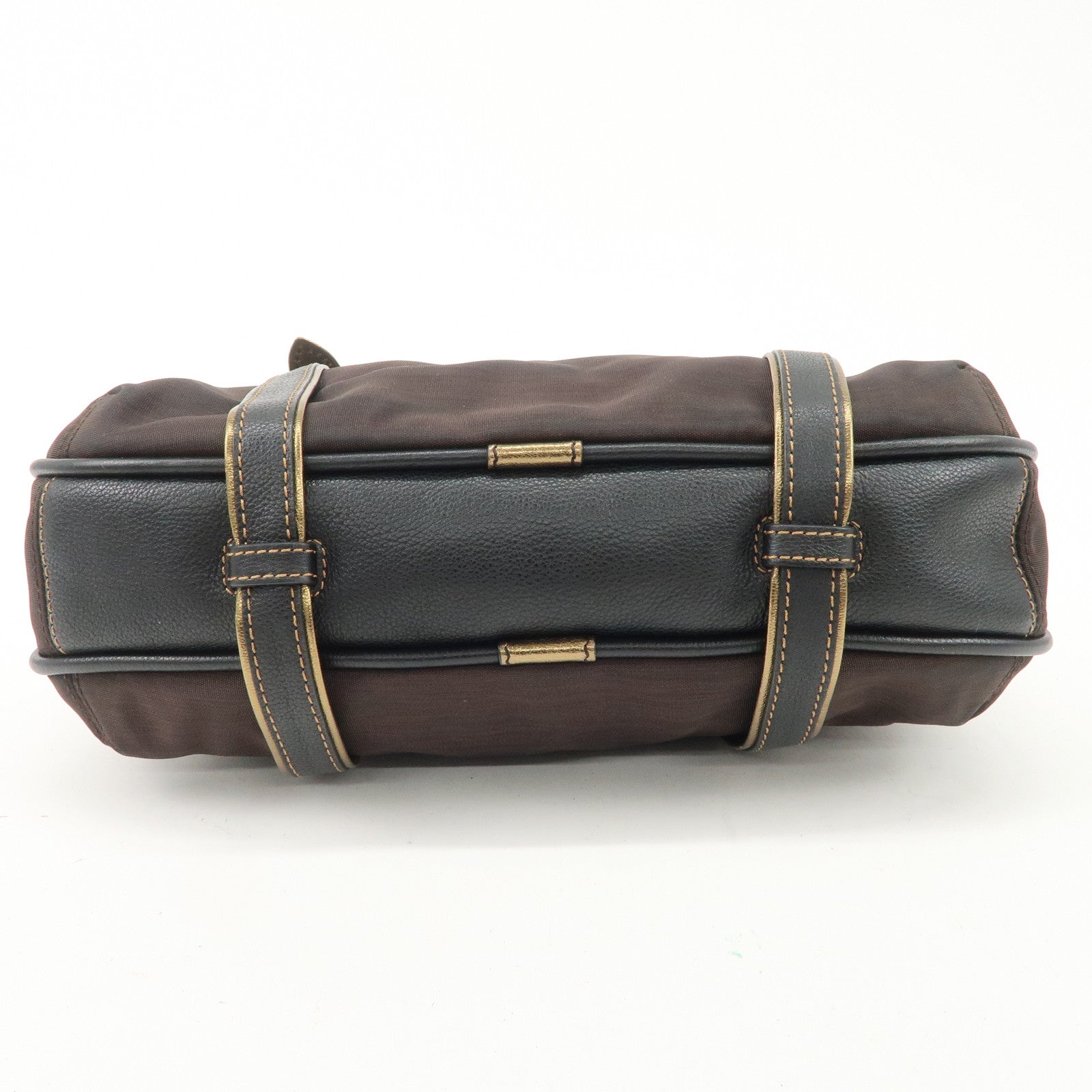 LOEWE Anagram Canvas Leather Hand Bag 340807 Brown Black Used