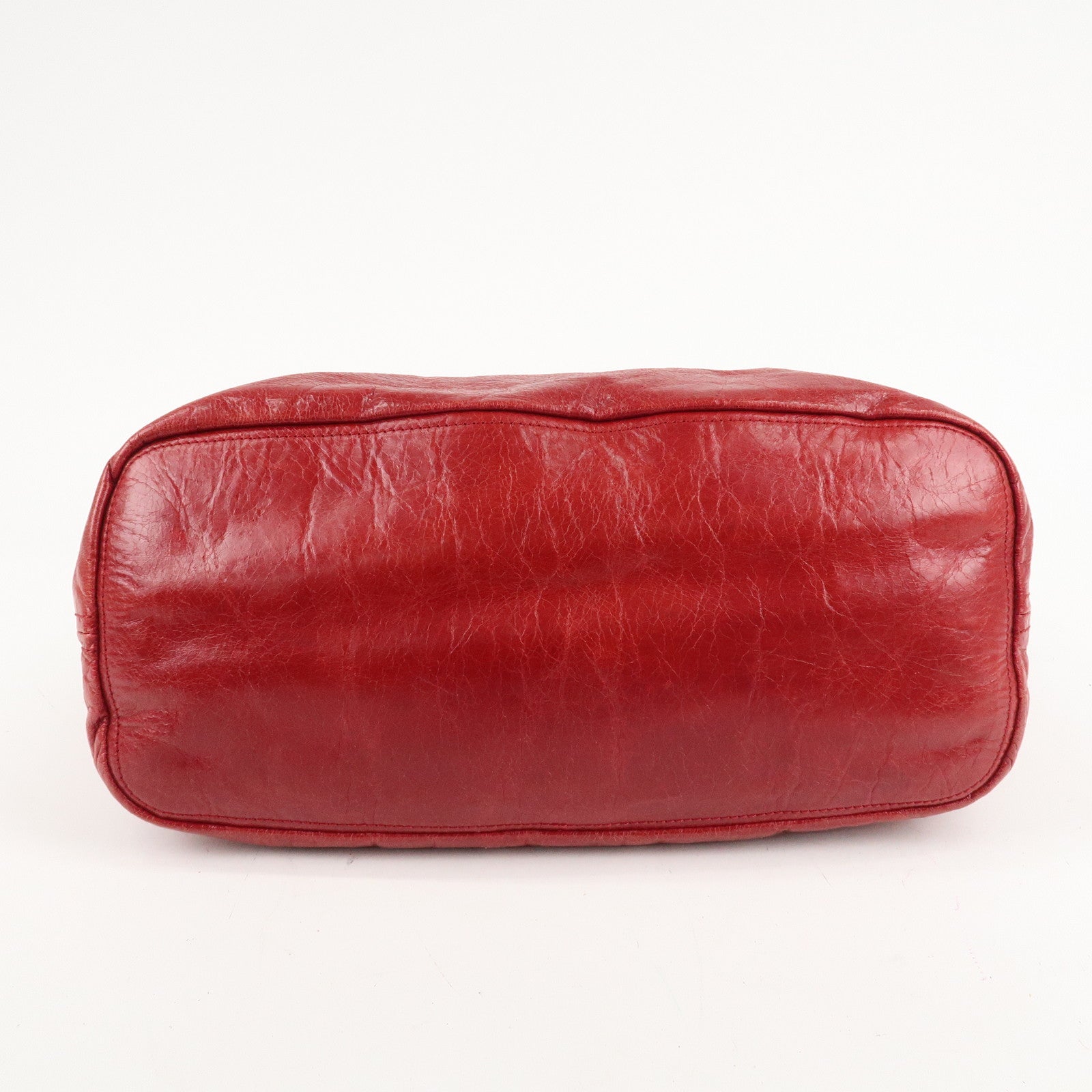 PRADA Logo Leather One Shoulder Bag Red BR4829 Used