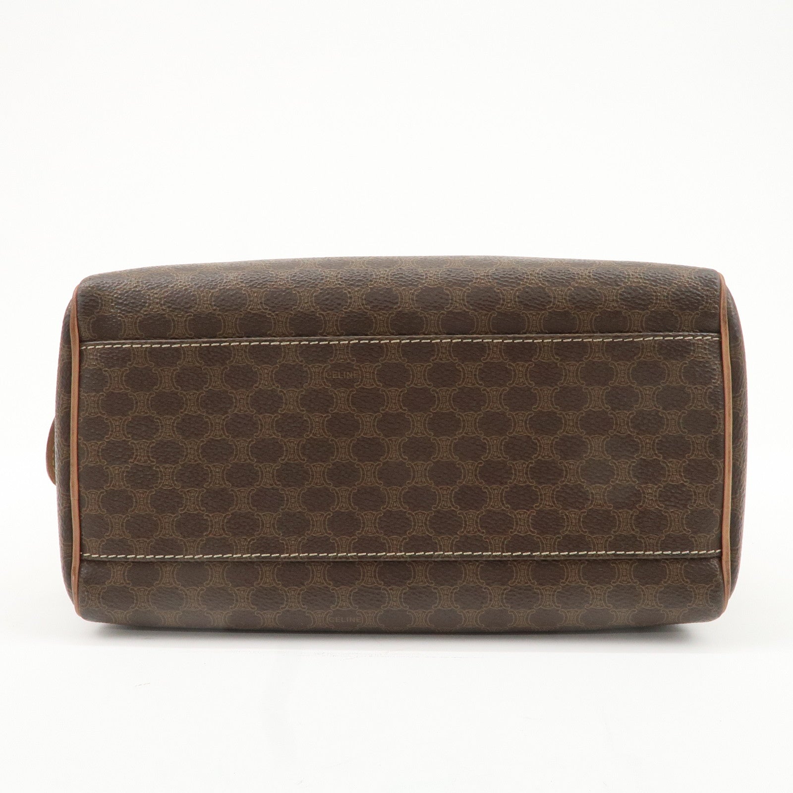 CELINE Macadam PVC Leather Boston Bag Hand Bag Brown Used