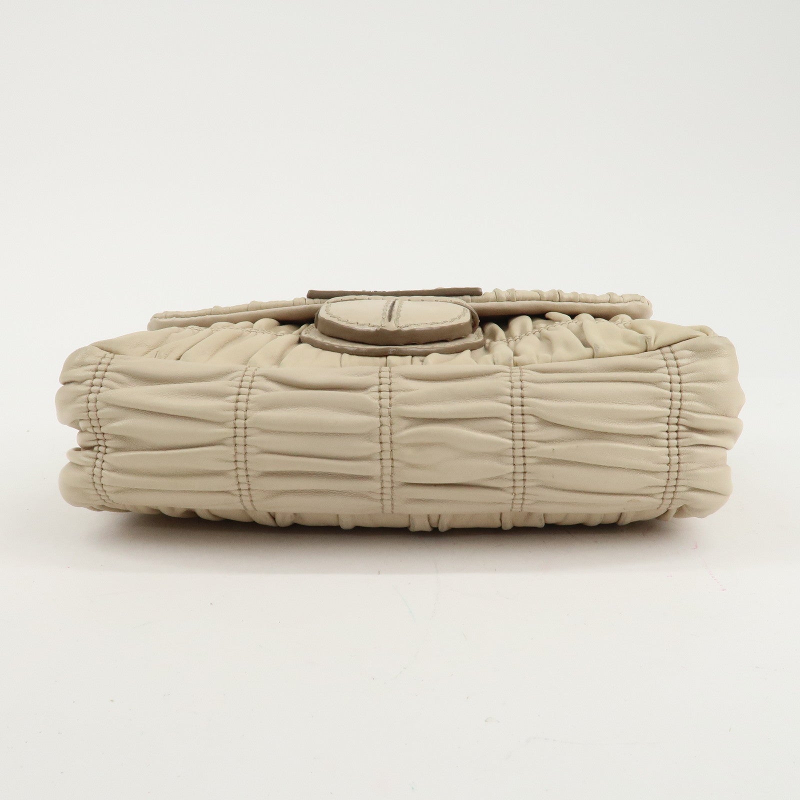 PRADA Leather Gathered Chain Shoulder Bag Ivory B4695C Used