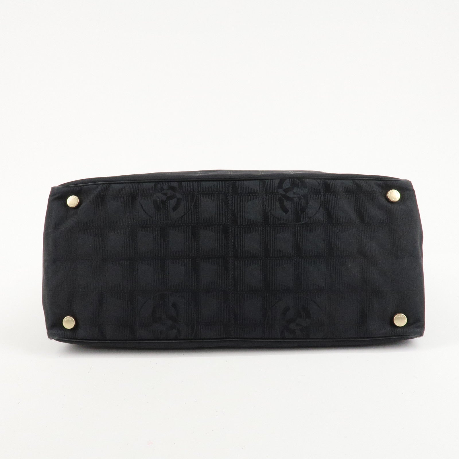 CHANEL New Travel Line Nylon Jacquard Leather Tote Bag Black A15991 Used