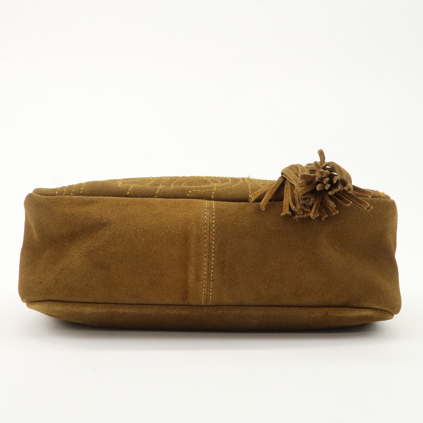 Salvatore Ferragamo Suede Hand Bag Stitch Brown BZ-21 5699 Used