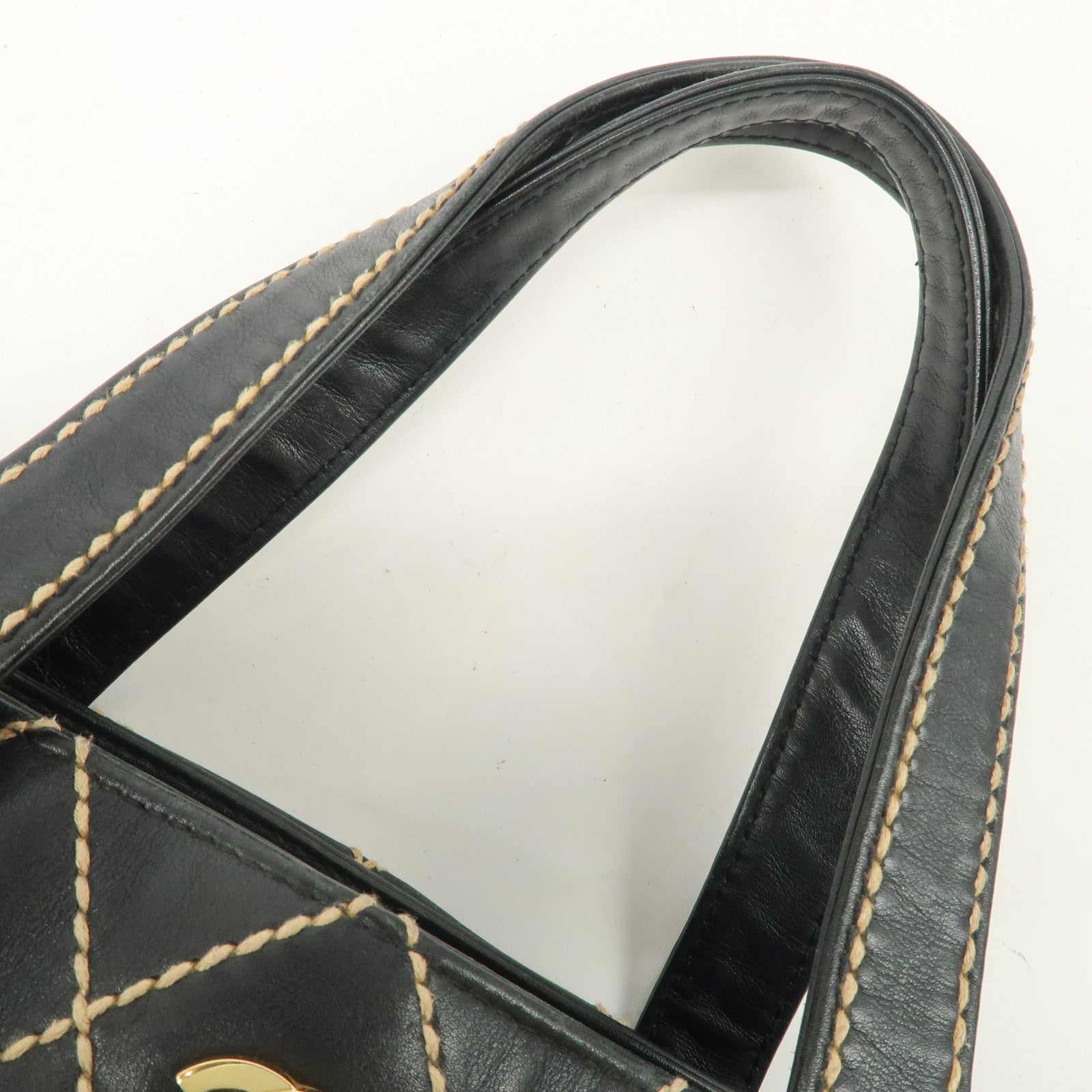CHANEL Wild Stitch Lamb Skin Tote Bag Hand Bag Black A18126 Used