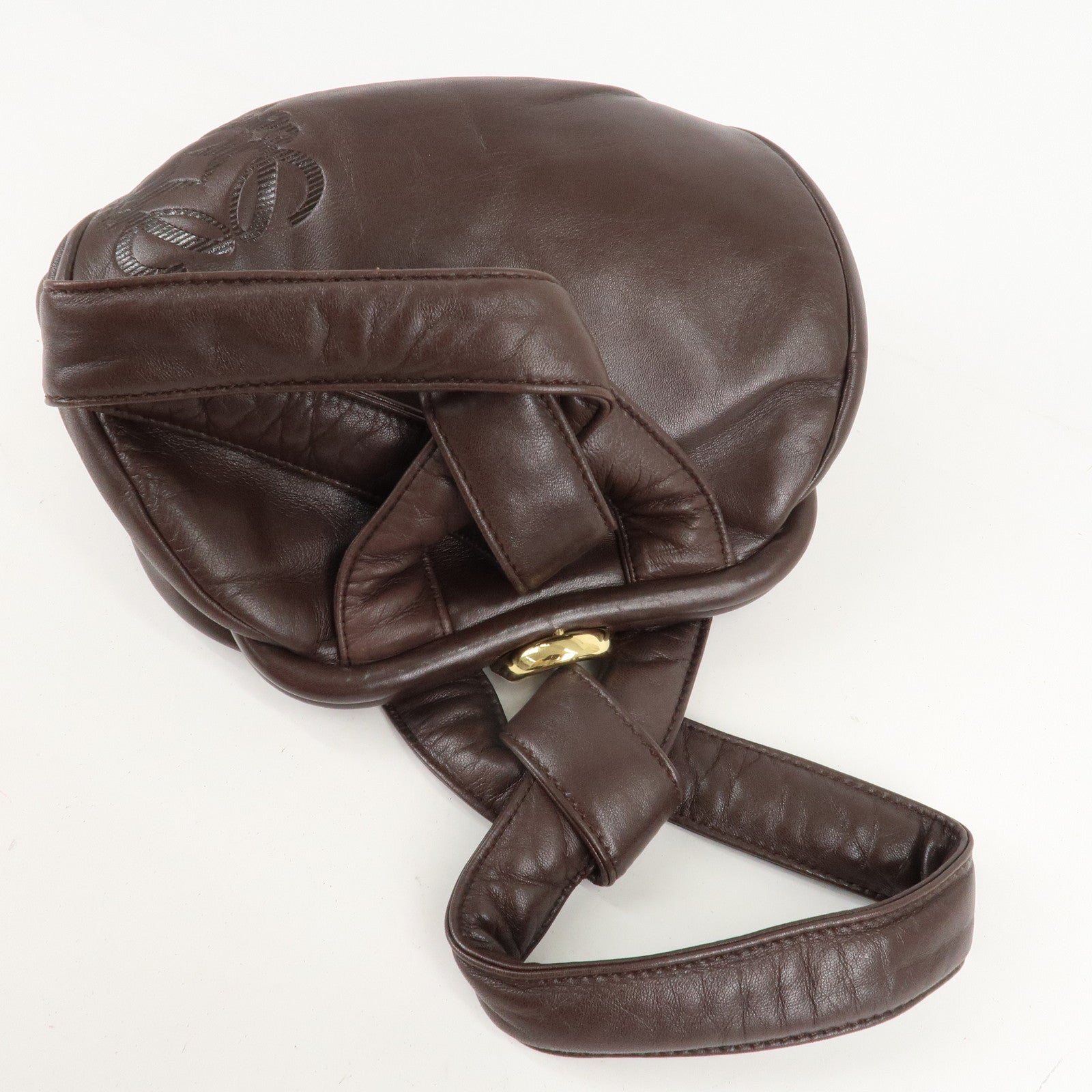 LOEWE Anagram Leather Clasp Shoulder Bag Hand Bag Brown Used