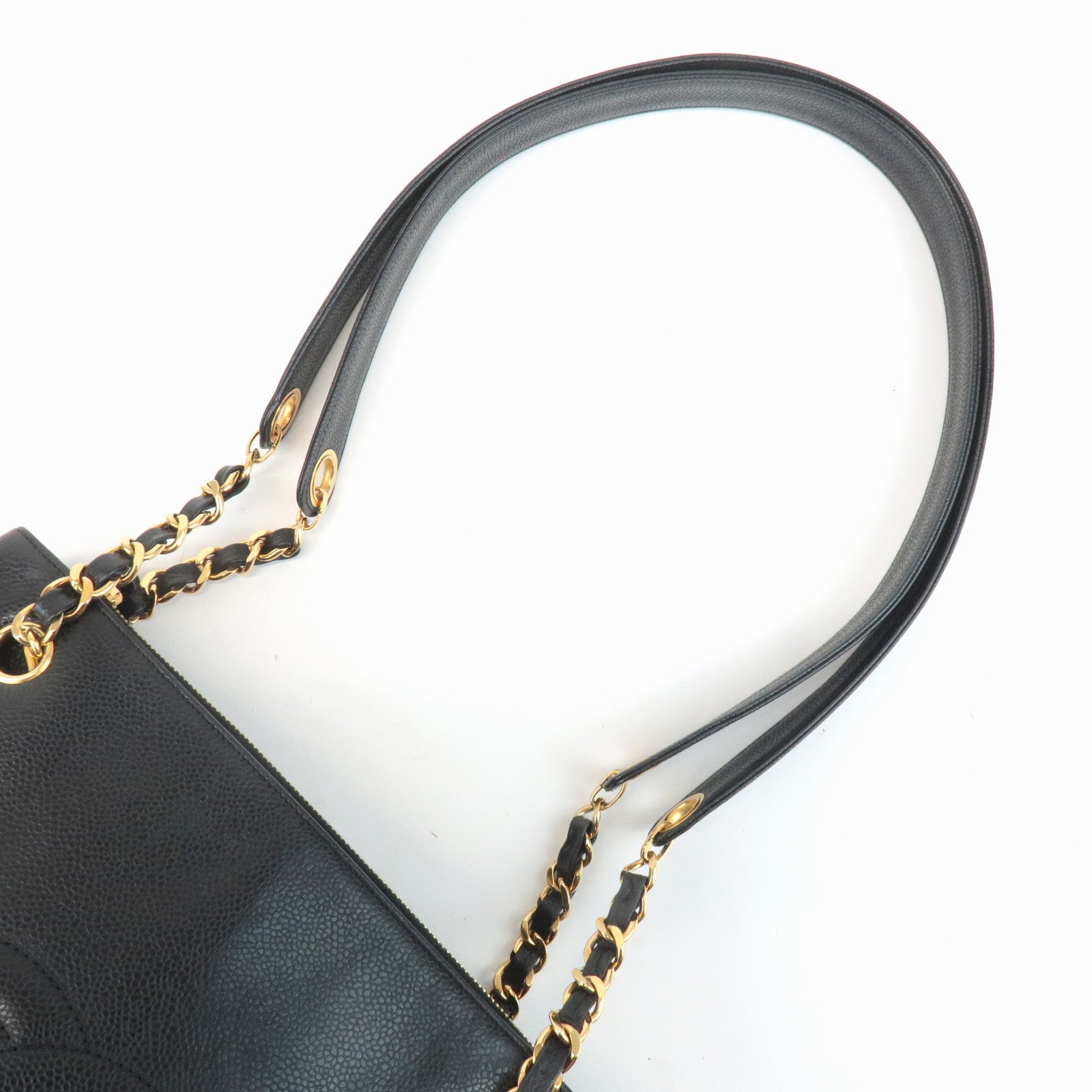 CHANEL COCO Mark Caviar Skin Chain Shoulder Bag Black Used