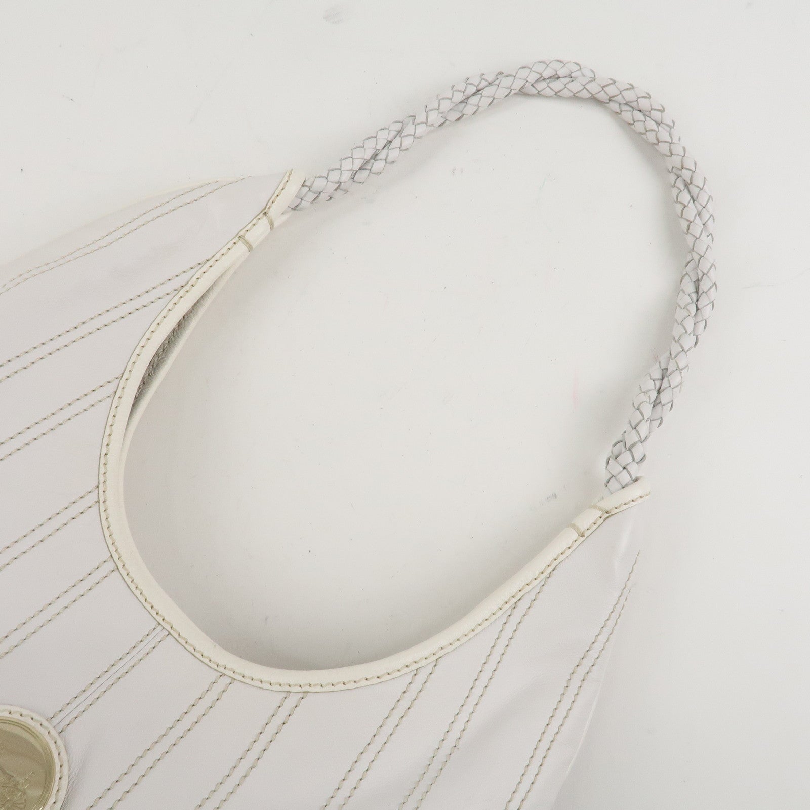 CELINE Leather Shoulder Bag White Gold Hardware Used