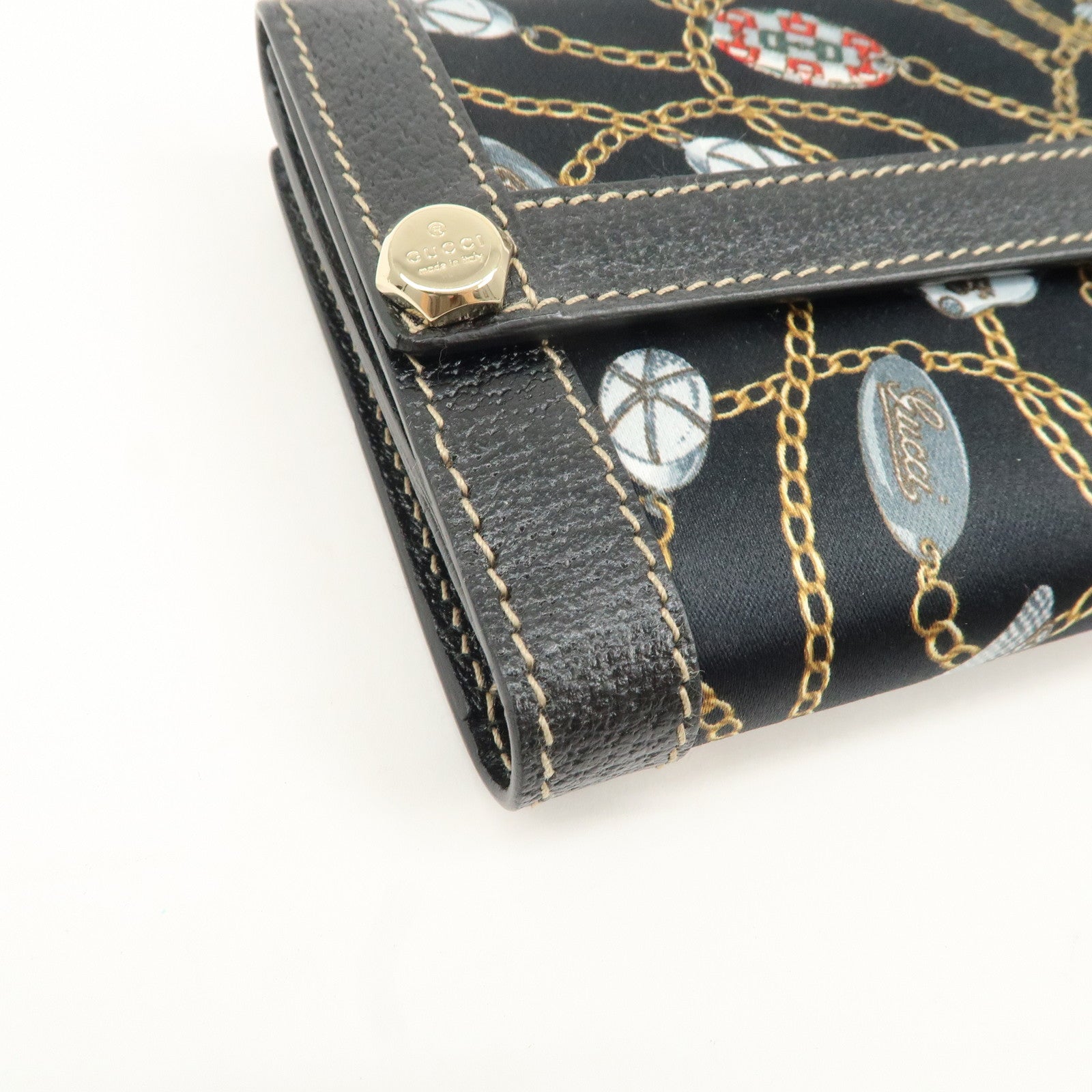 GUCCI Charmy Nylon Leather W Hook Long Wallet Black 153211 Used