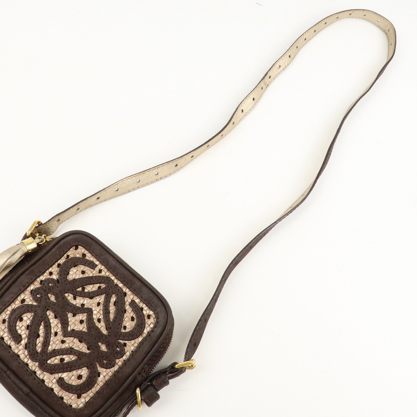 LOEWE Anagram Leather Mini Shoulder Bag Crossbody Bag Brown Used