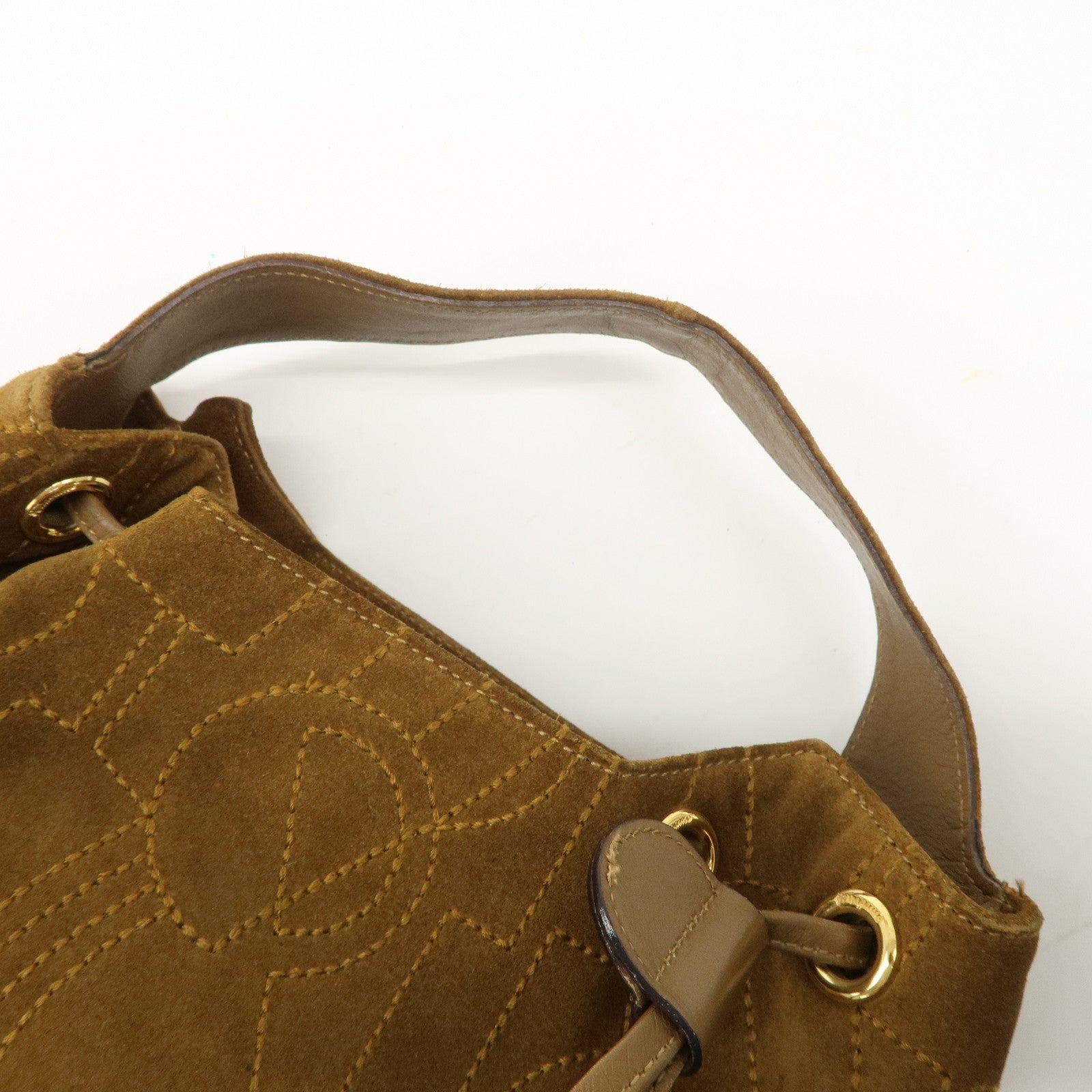 Salvatore Ferragamo Suede Hand Bag Stitch Brown BZ-21 5699 Used