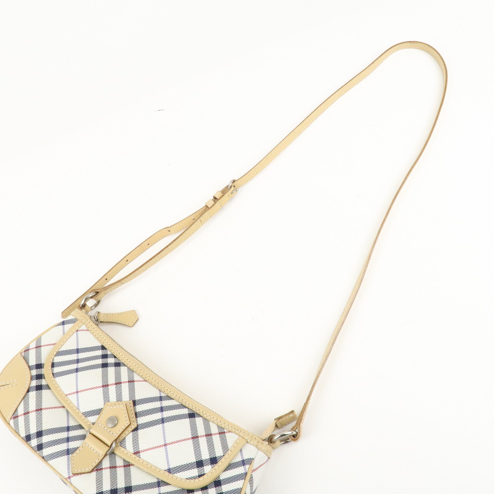 BURBERRY London Canvas Leather Nova Plaid Shoulder Bag Beige Ivory Used