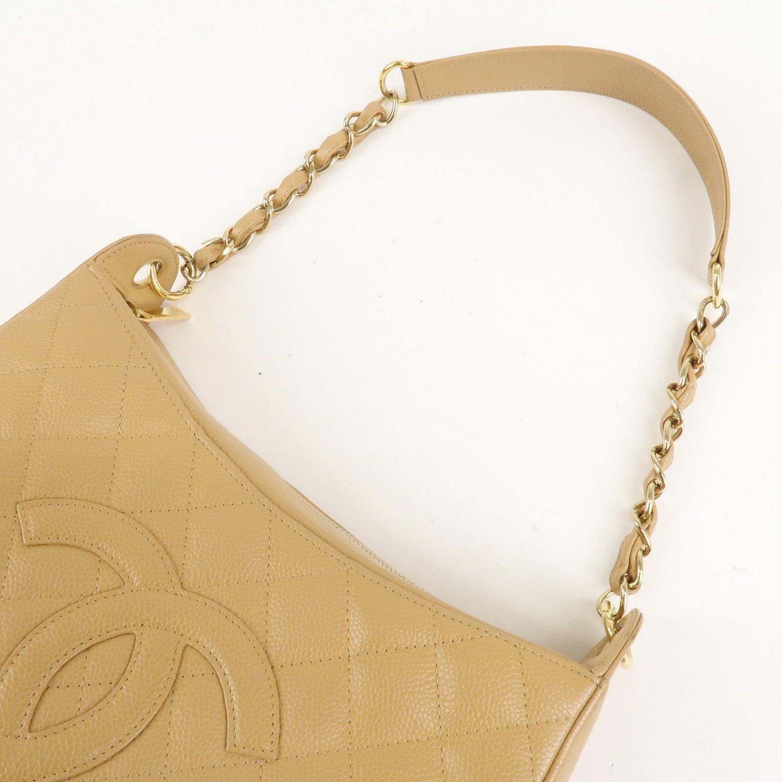 CHANEL COCO Mark Matelasse Shoulder Bag Caviar Skin Beige Used
