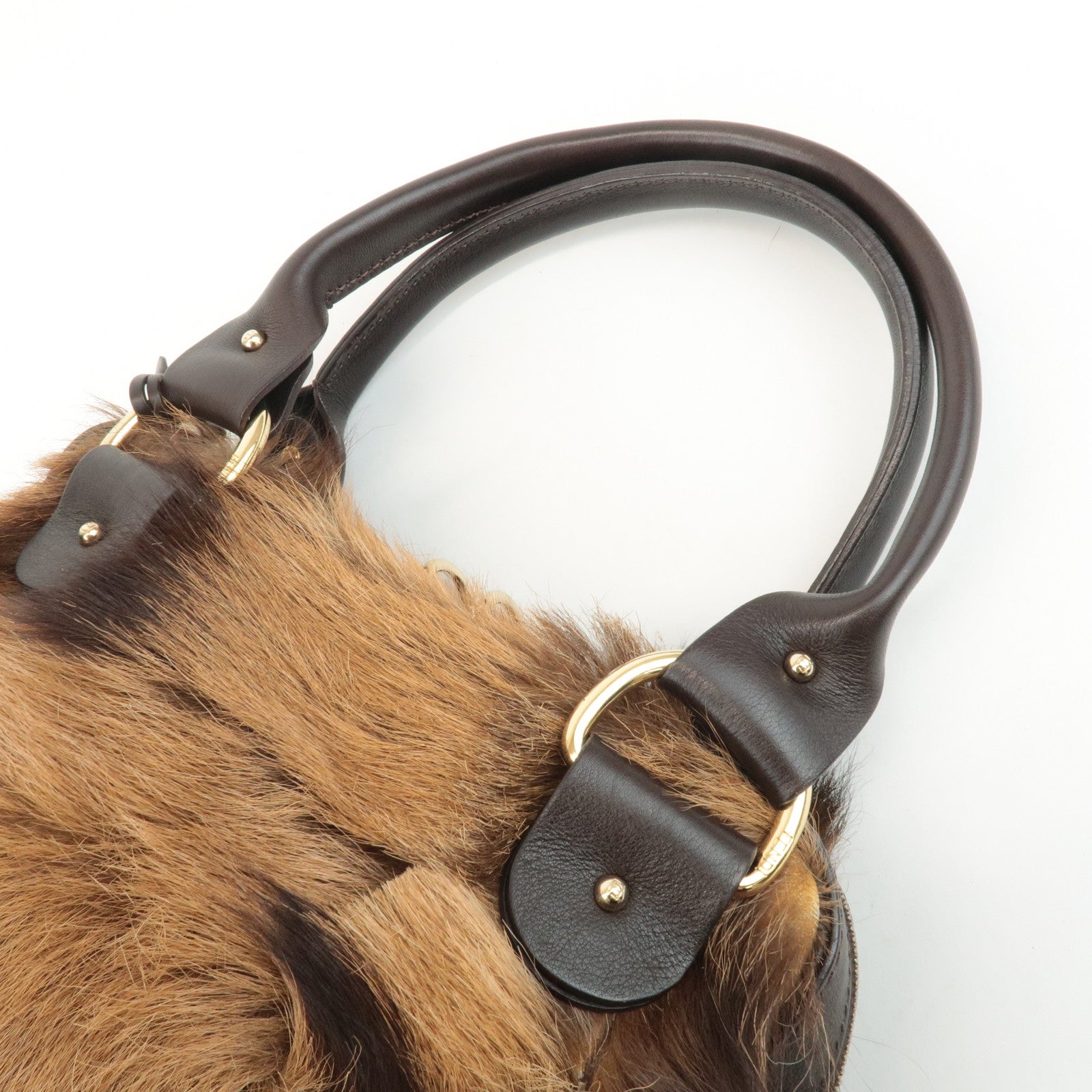 FENDI Unborn Calf Leather Hand Bag Shoulder Bag Brown 8BR286 Used