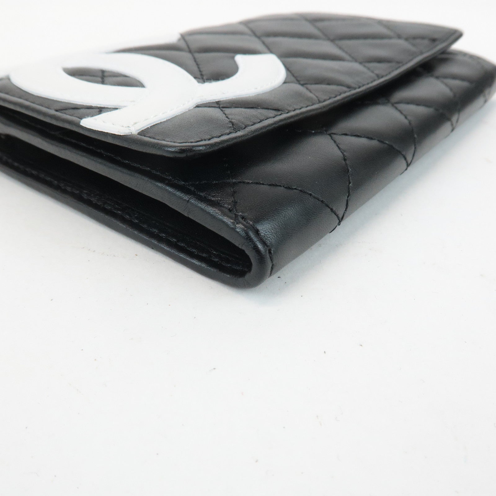 CHANEL Cambon Line COCO Mark Lamb Skin Bifold Wallet A26722 Used