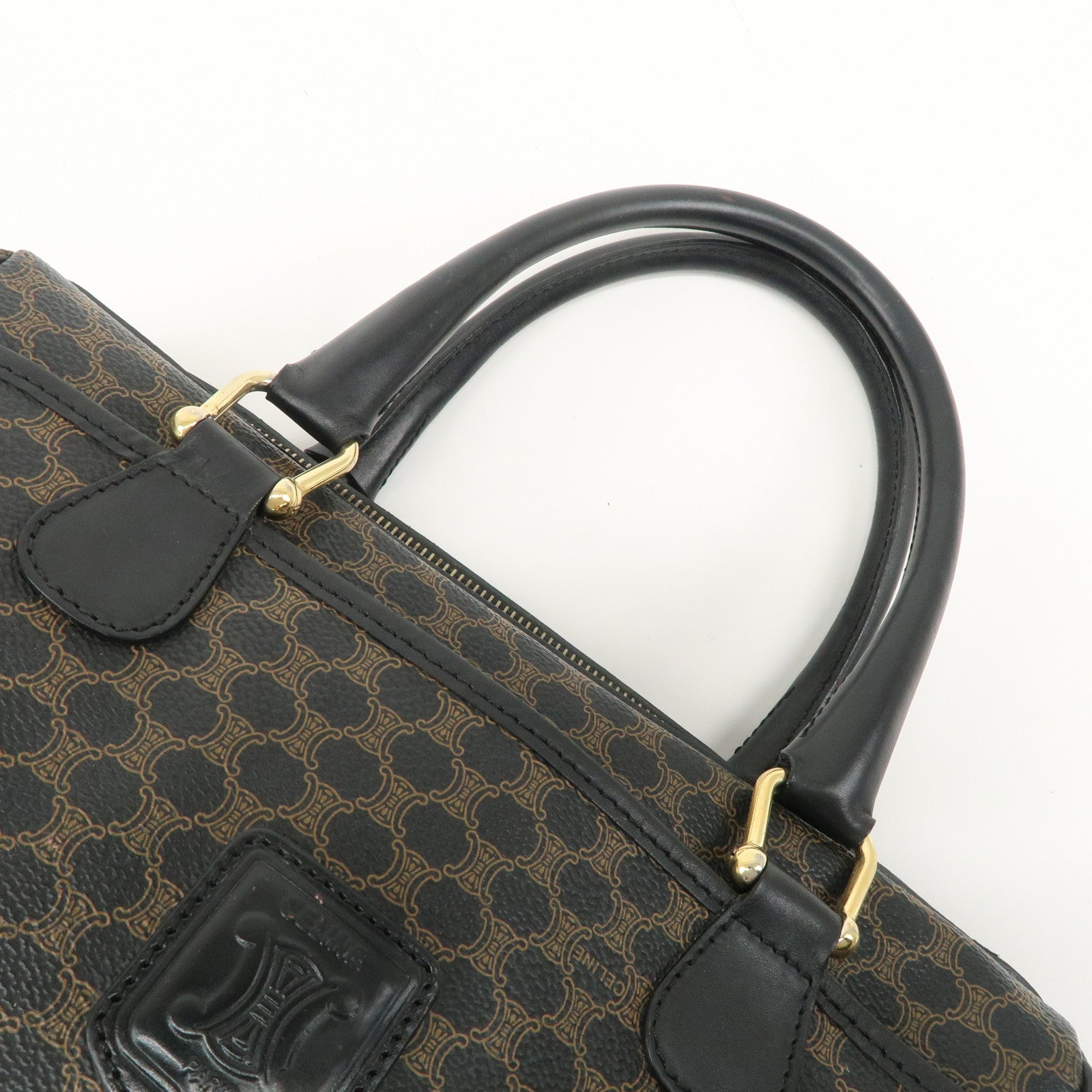 CELINE Macadam PVC Leather Boston Bag Hand Bag Brown Used