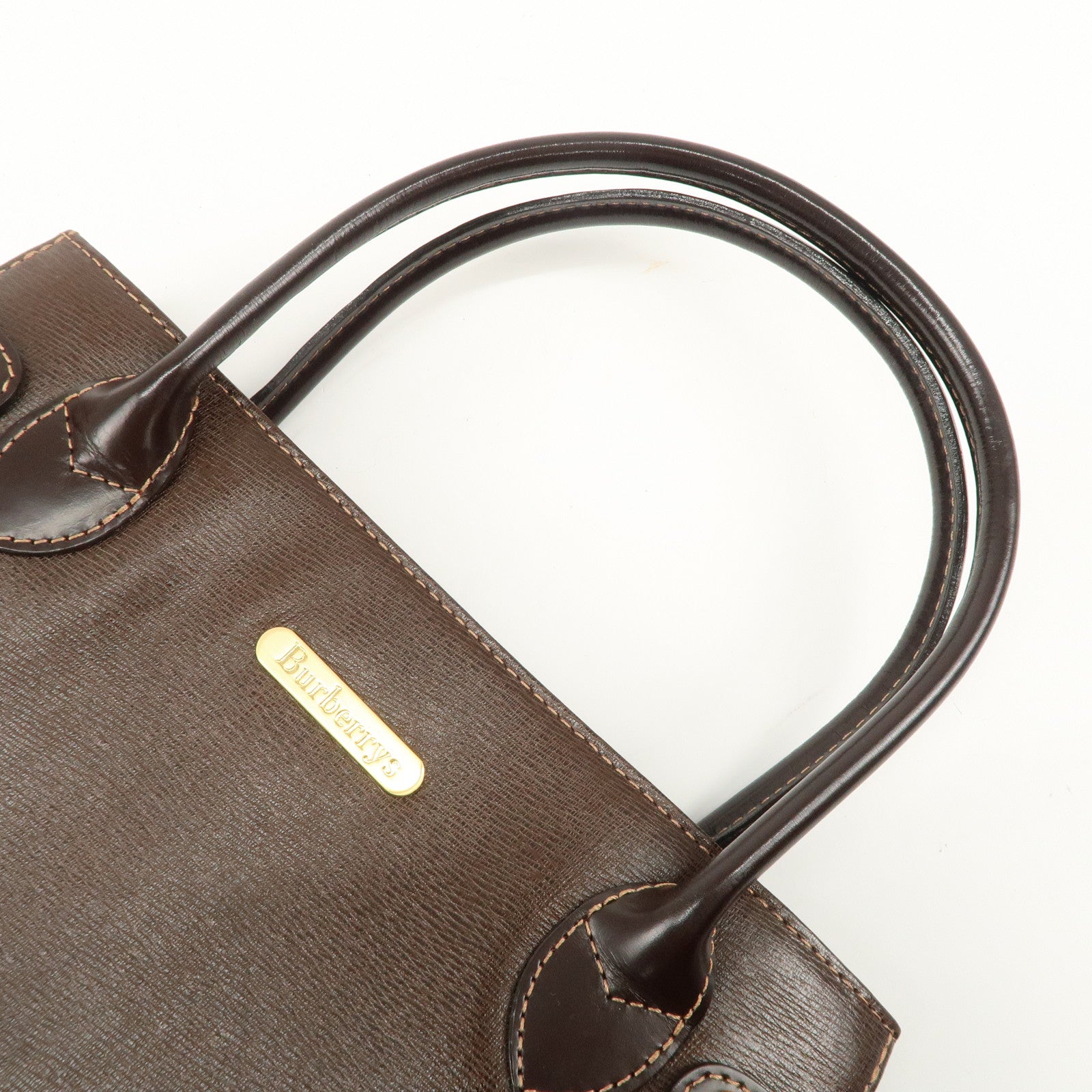 BURBERRY Leather Tote Bag Hand Bag Brown Gold Hardware Used