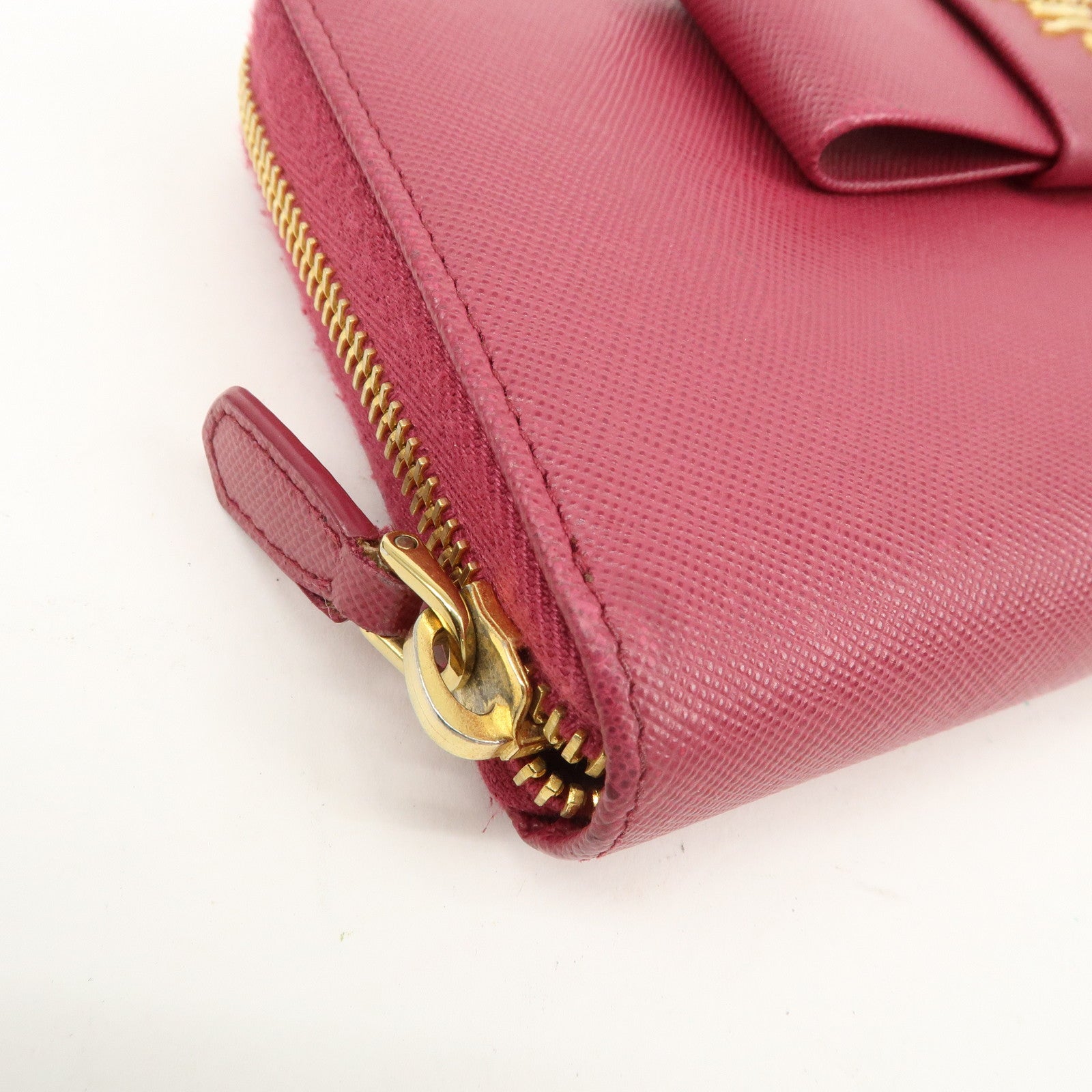 PRADA Logo Saffiano Leather Round Zipper Long Wallet Pink 1M0506 Used
