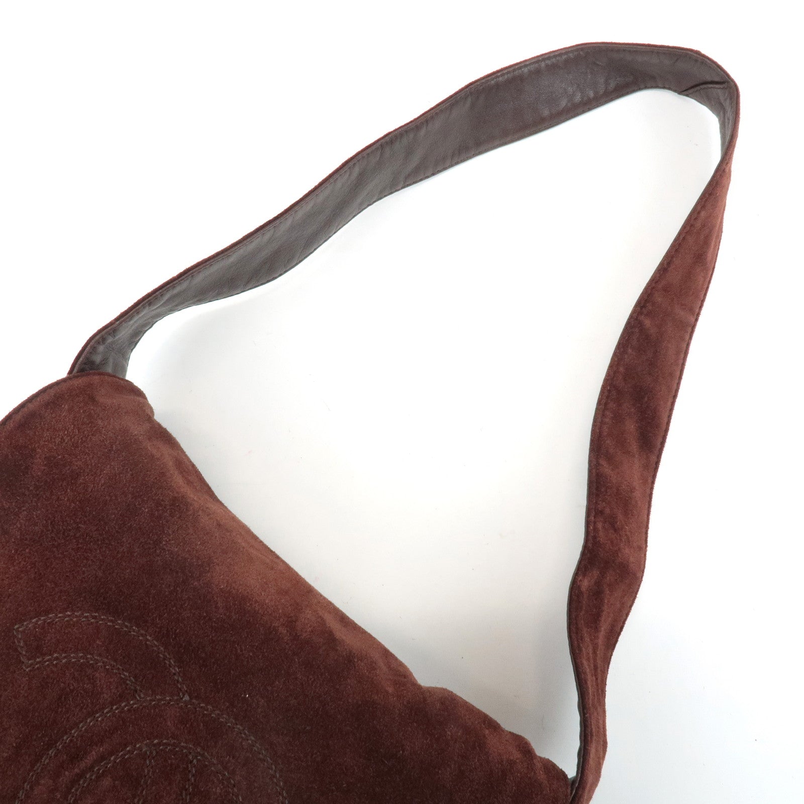 CHANEL COCO Mark Suede Leather Fringe Shoulder Bag Brown Used