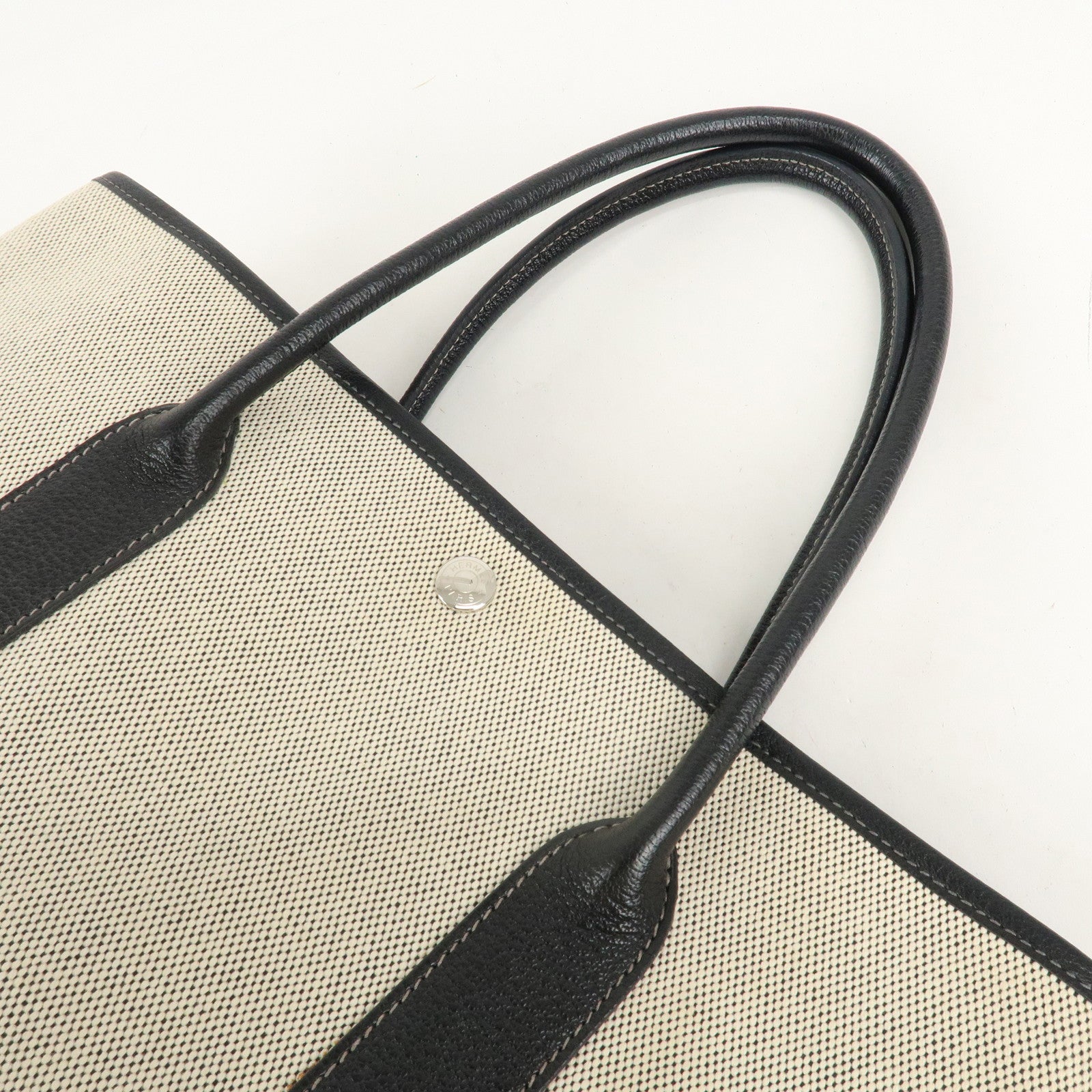 HERMES ToileOfficier Leather Garden Party PM J Stamped Tote Bag Used