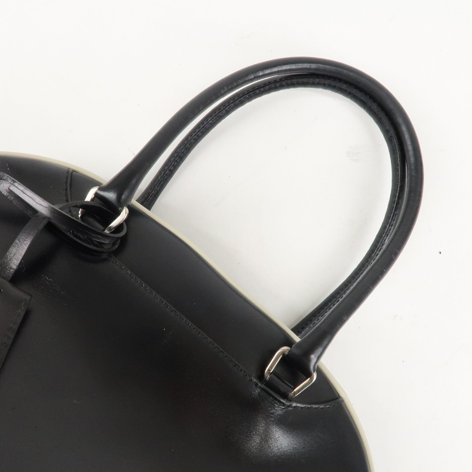 PRADA Leather Mini Boston Bag Shoulder Bag Black Silver HDW Used