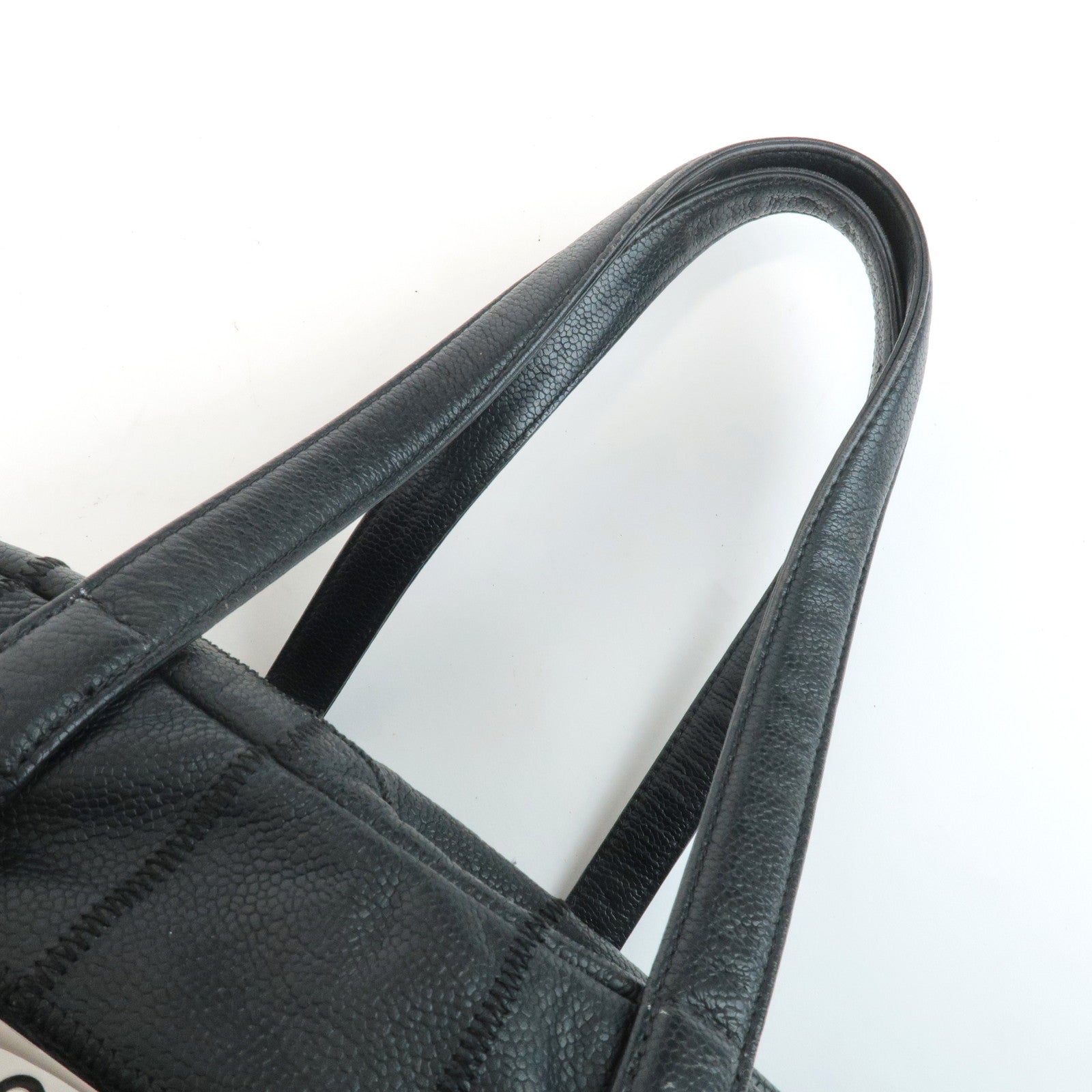 CHANEL Chocolate Bar Caviar Skin Mini Boston Bag Black A26135 Used