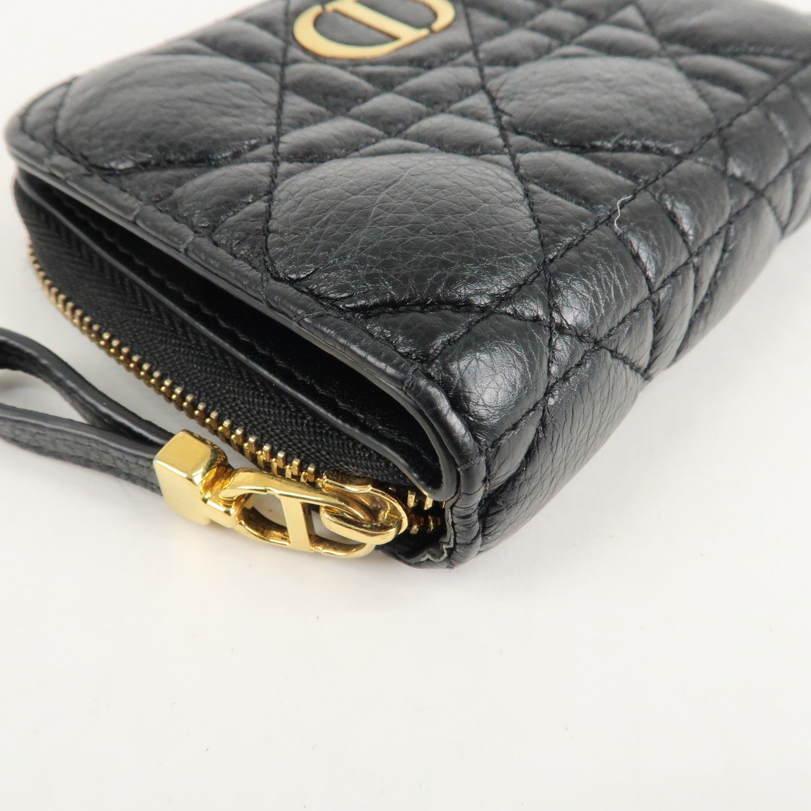 Christian Dior Cannage Leather Bi-fold Wallet Black Gold HDW Used