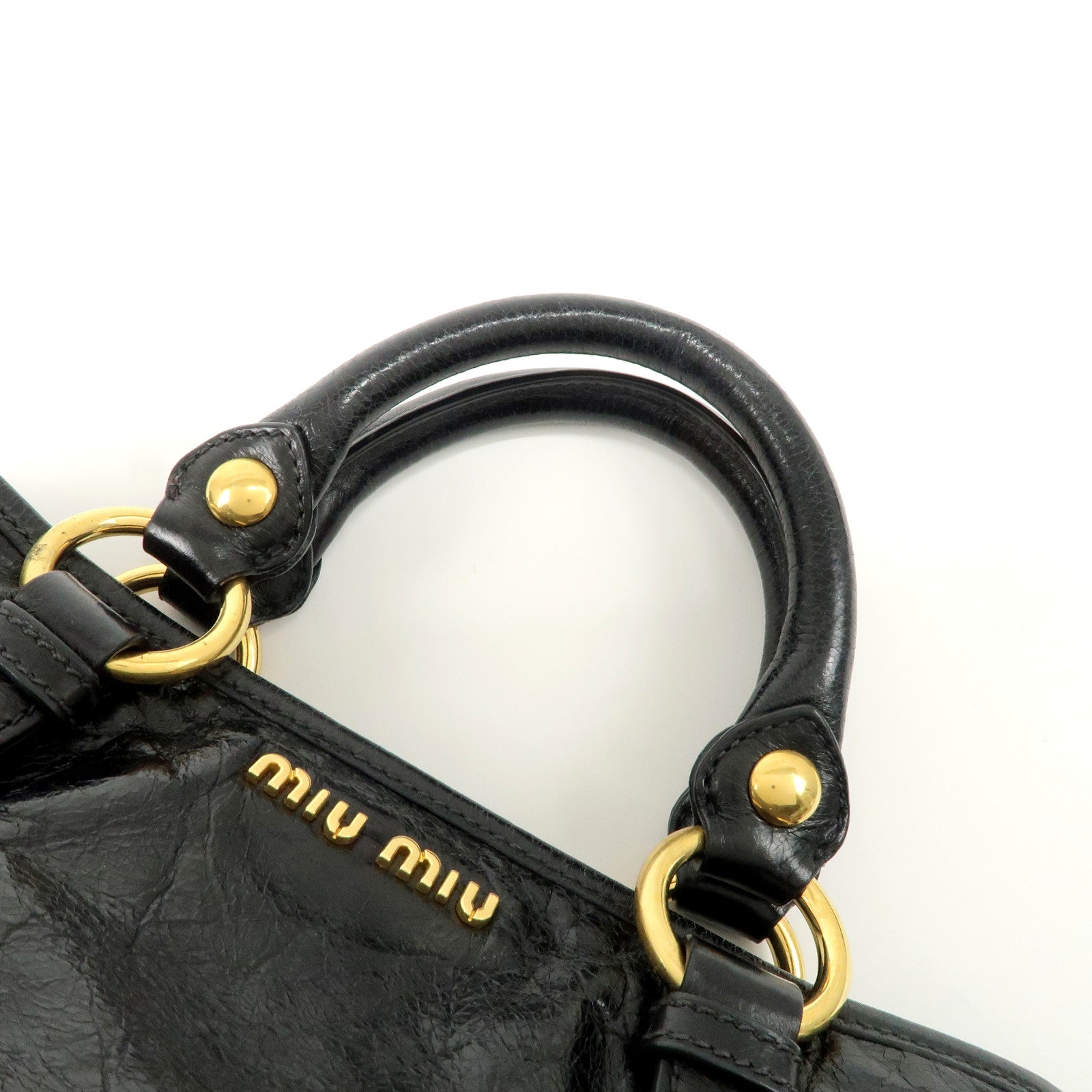 MIU MIU Leather 2Way Bag Hand Bag Shoulder Bag Black RN0685 Used