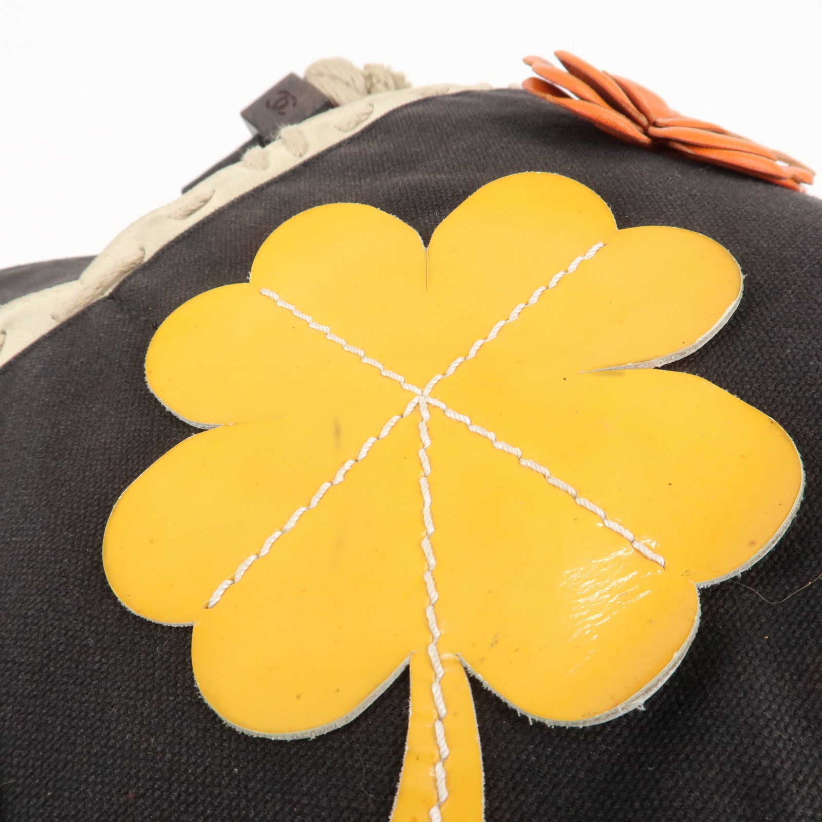 CHANEL COCO Mark Camellia Canvas Suede Tote Bag Black A21385 Used