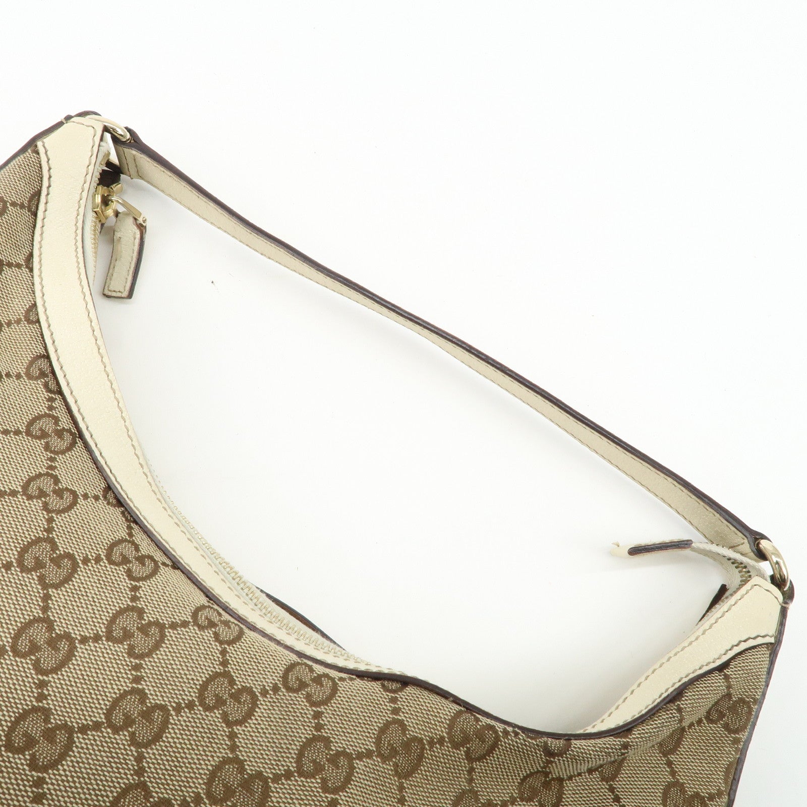 GUCCI GG Canvas Leather Shoulder Bag Beige Ivory 153010 Used