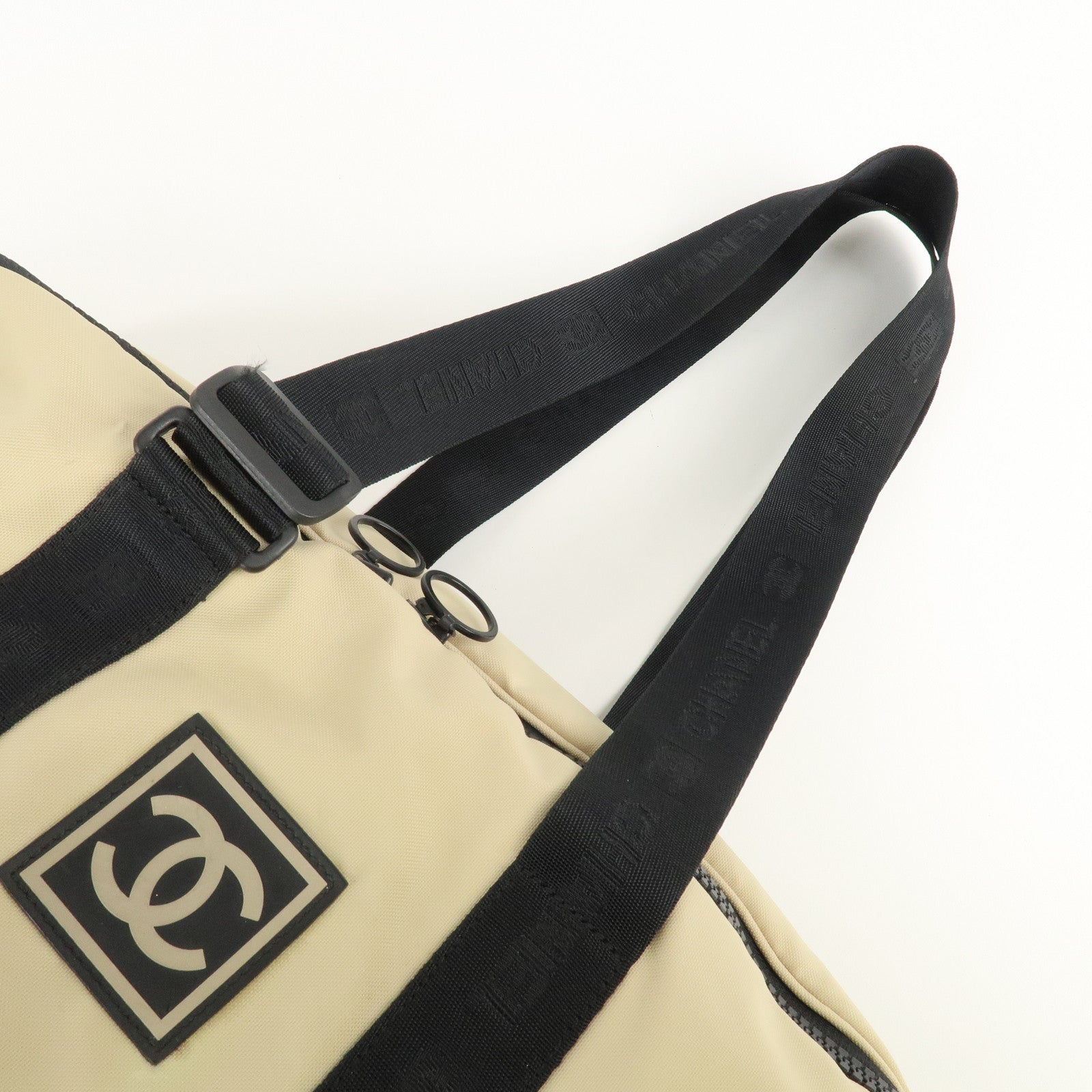 CHANEL Chanel Sport Nylon Boston Bag Beige Black A19977 Used