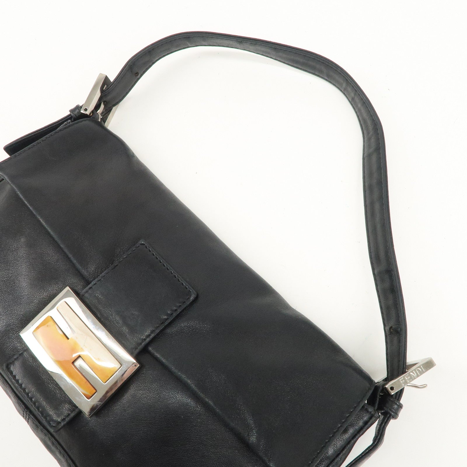 FENDI Mamma Baguette Leather Shoulder Bag Hand Bag Black 26424 Used