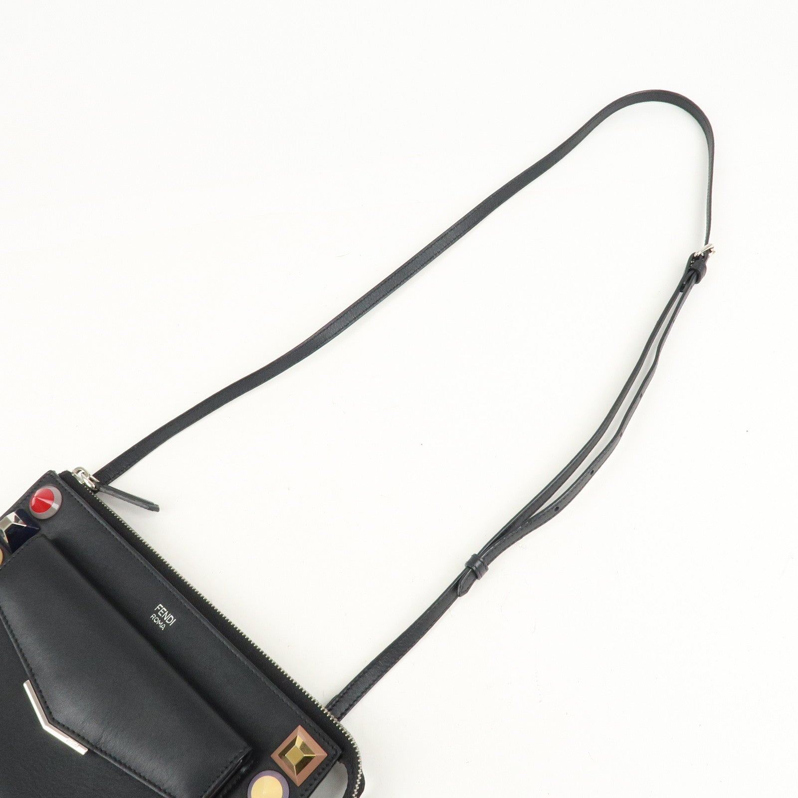 FENDI Leather Toujours Multi-Studs Shoulder Bag Black 8M0369 Used