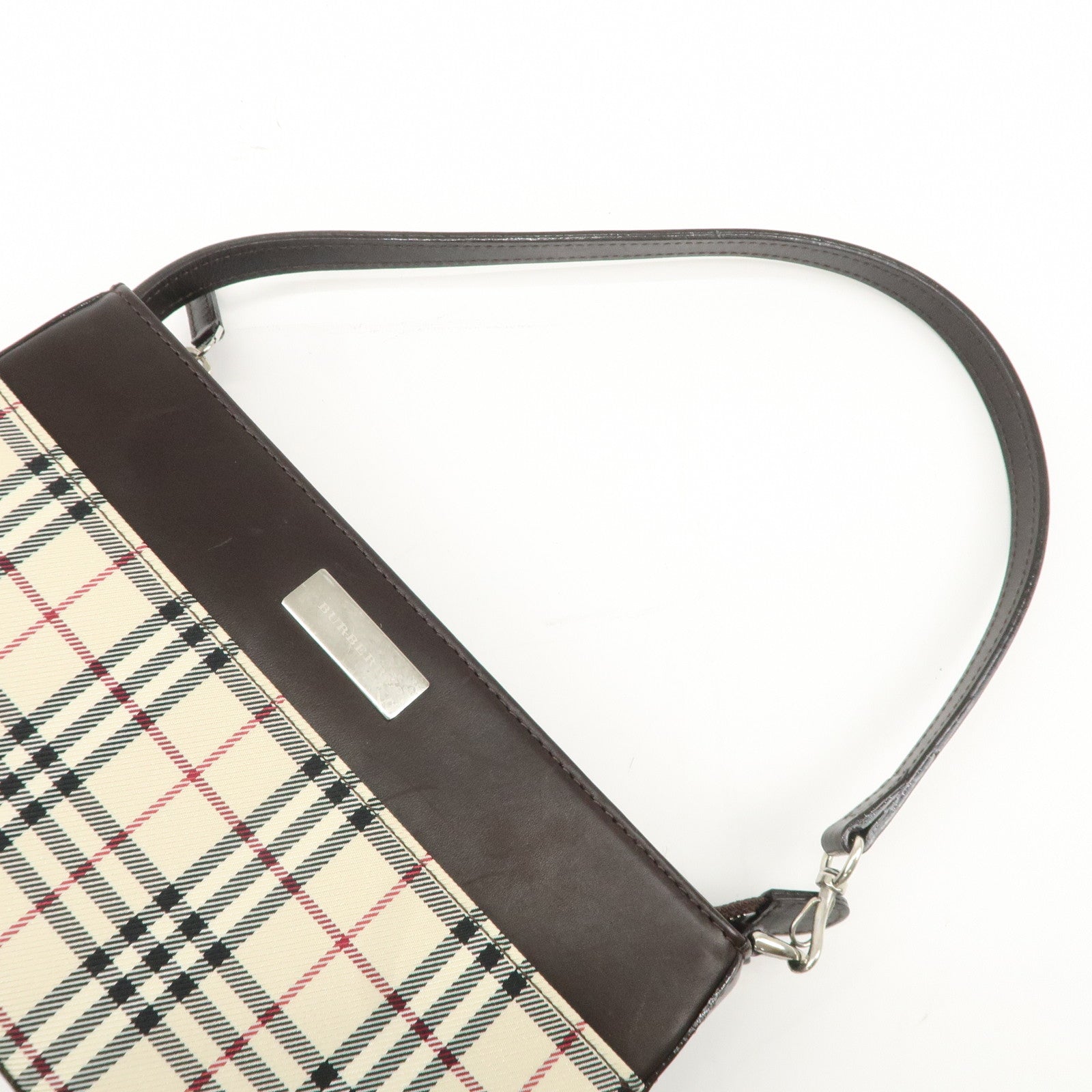 BURBERRY Canvas Leather Nova Plaid Shoulder Bag Beige Brown Used