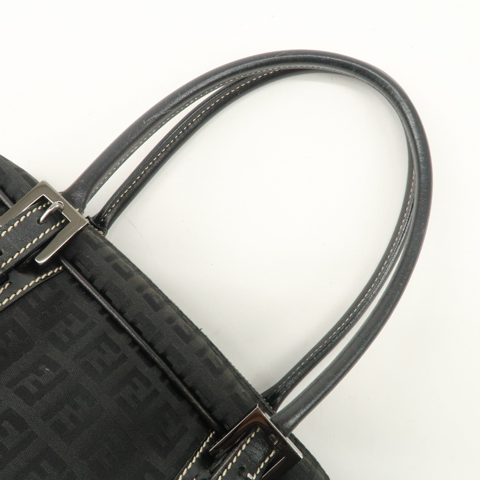 FENDI Zucchino Canvas Leather Mini Boston Bag Black 8BN005 Used