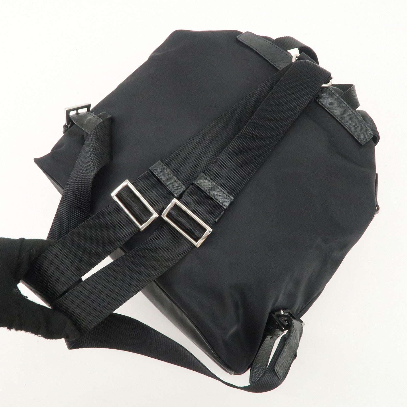 PRADA Re-Nylon Triangle Logo Nylon Leather Back Pack NERO 1BZ811 Used